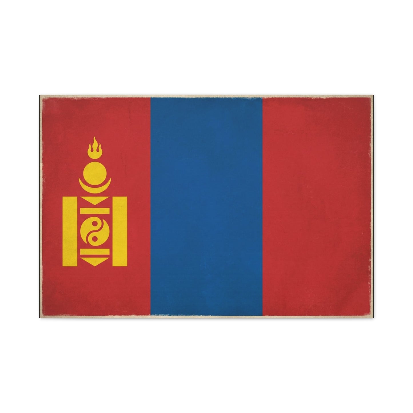 Mongolia Flag Canvas Wall Art - Vintage Mongolian Banner Print, Red Blue Soyombo Design - Patriotic Traditional Style - Living Room Wall Decor, Office Art - Bedroom Home Decoration - Ready to Hang