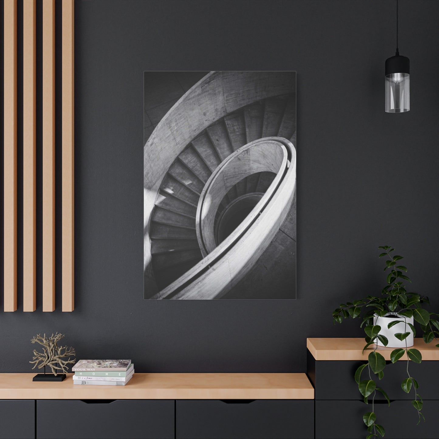 Black And White Spiral Staircase Canvas Wall Art - Architectural Art Print, Minimalist Modern Decor - Matte Cotton Canvas - Living Room Wall Decor, Home Office Accent - Bedroom Home Decoration