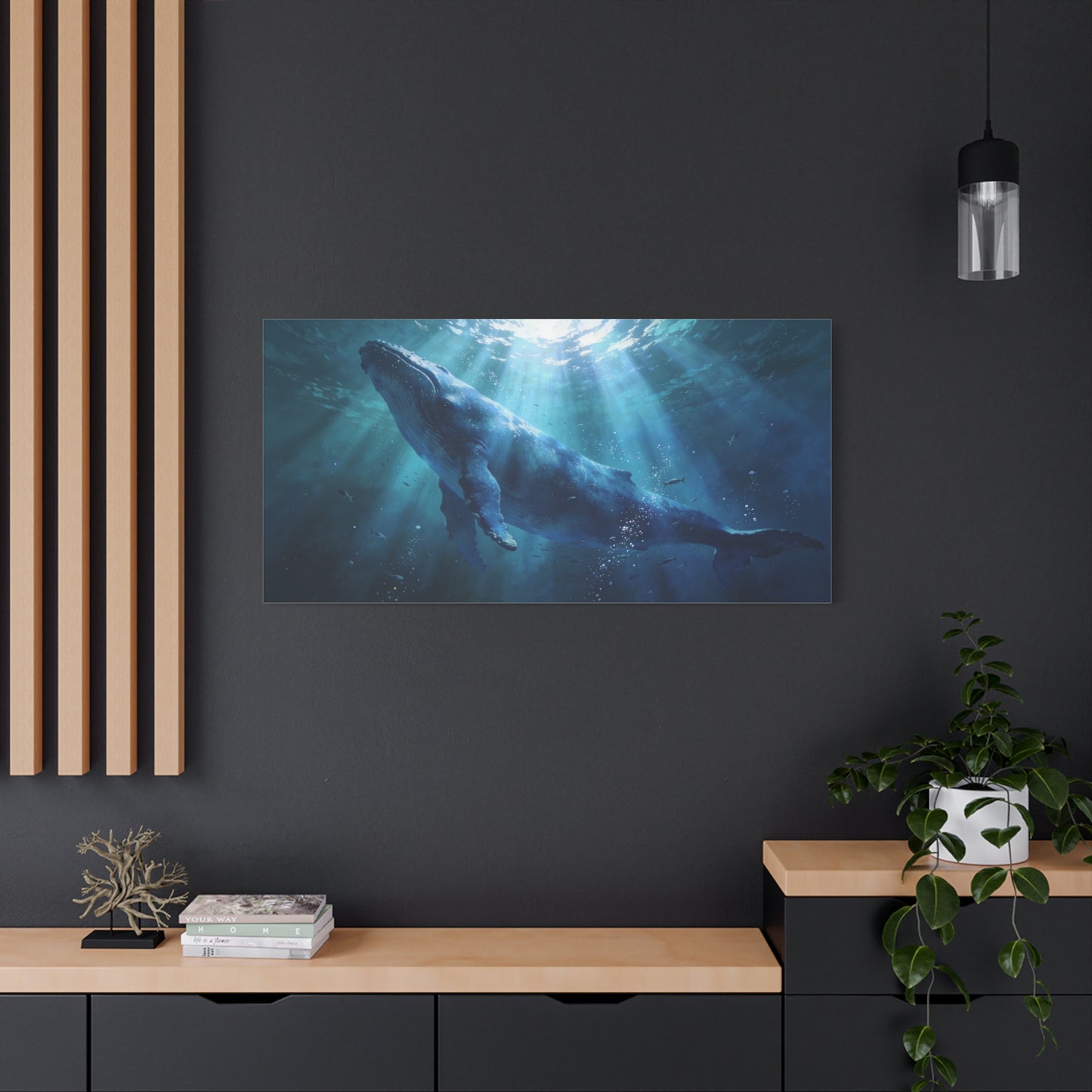Humpback Whale Canvas Wall Art - Underwater Ocean Wildlife Scene, Blue Marine Decor - Matte Cotton Art Print - Contemporary Coastal Style - Living Room Wall Decor Bedroom Decoration - Ready to Hang