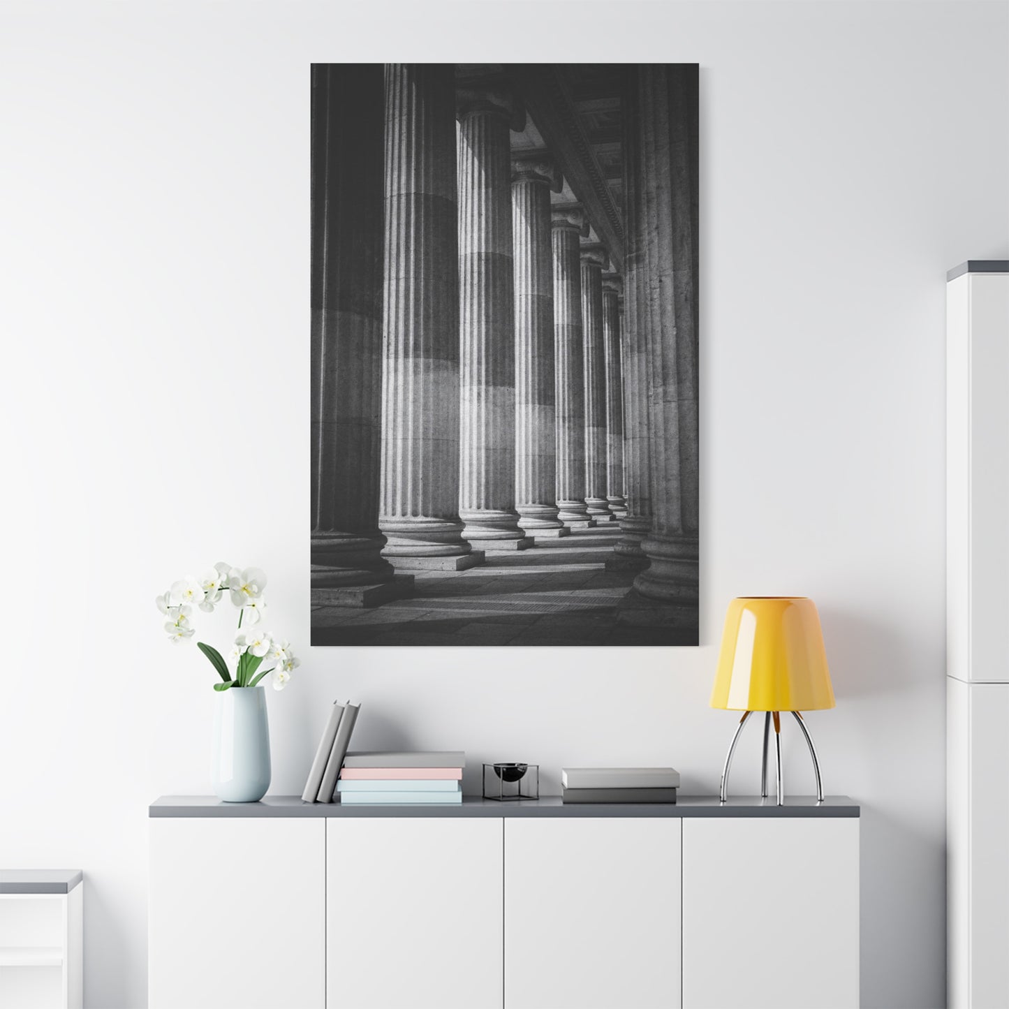 Black And White Classical Columns Canvas Wall Art - Architectural Art Print, Monochrome Stone Colonnade, Contemporary Minimalist Style - Office Wall Decor, Lobby Accent - Reception Area Decor