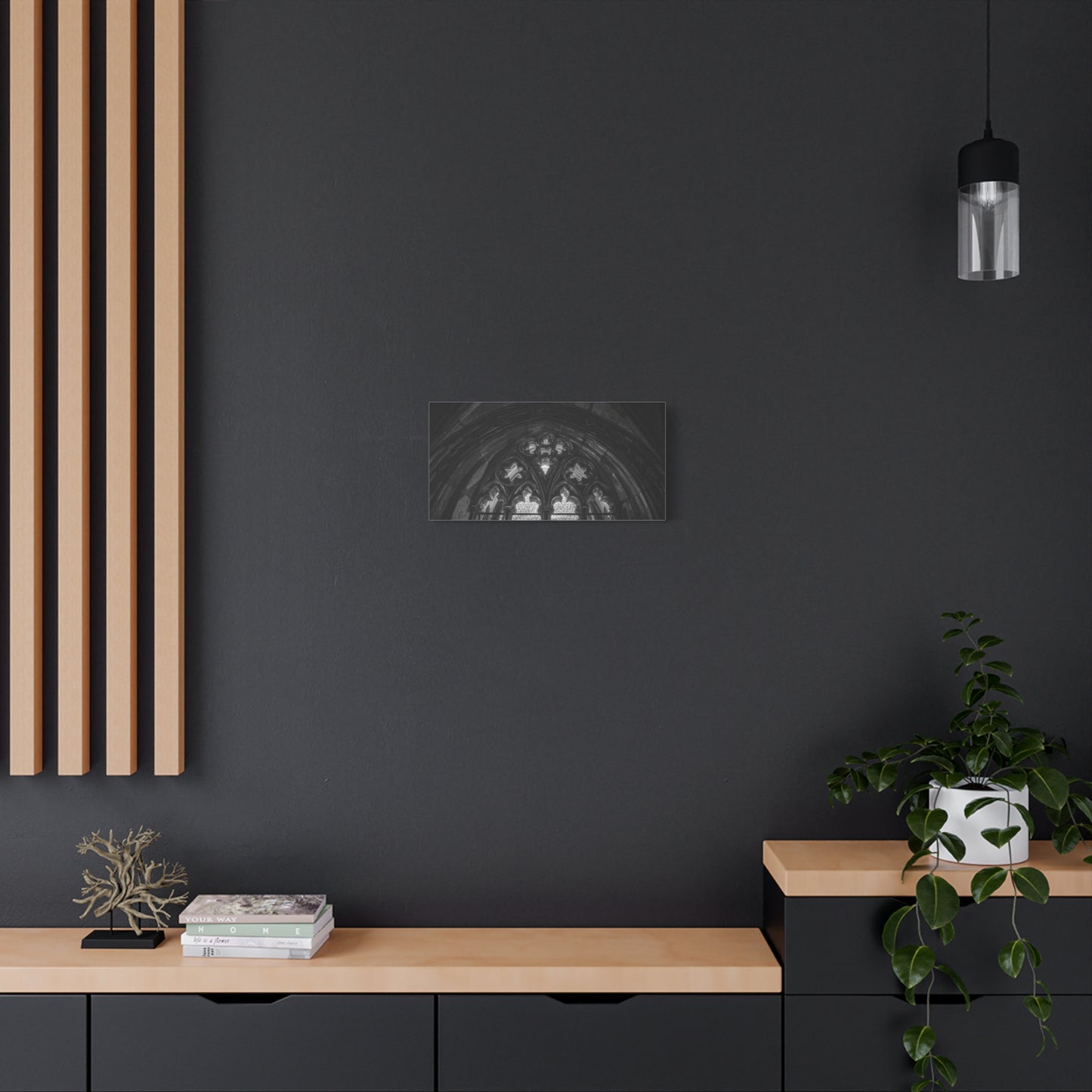Gothic Cathedral Arch Canvas Wall Art - Black And White Architectural Art Print - Moody Stone Tracery, Matte Finish - Living Room Wall Decor, Office Art Accent - Bedroom Home Decoration