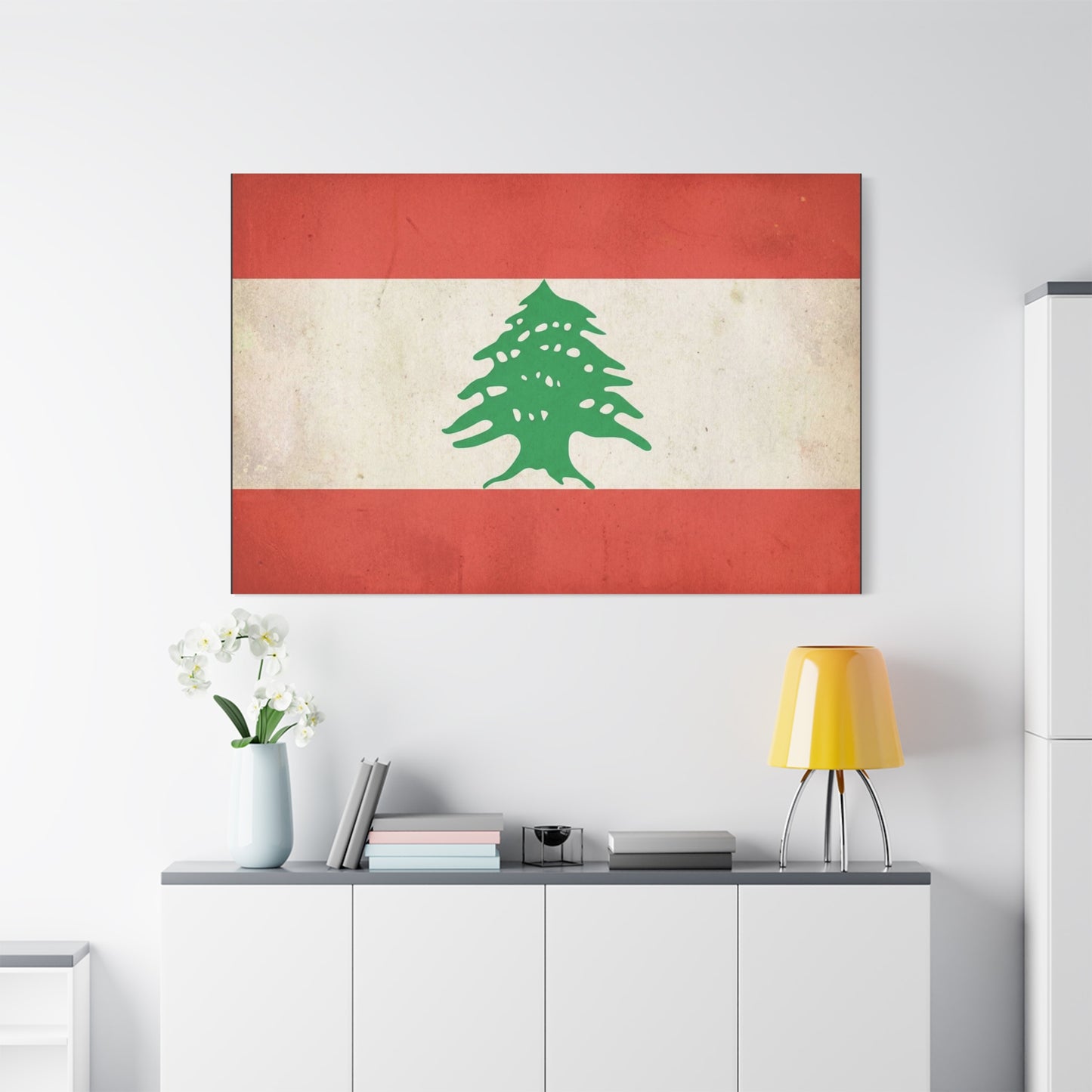 Lebanon Flag Canvas Wall Art - Vintage Cedar Tree Patriotic Print, Distressed Red White Green Artwork - Traditional Style, Living Room Wall Decor, Bedroom Home Decoration - Bedroom Home Decoration