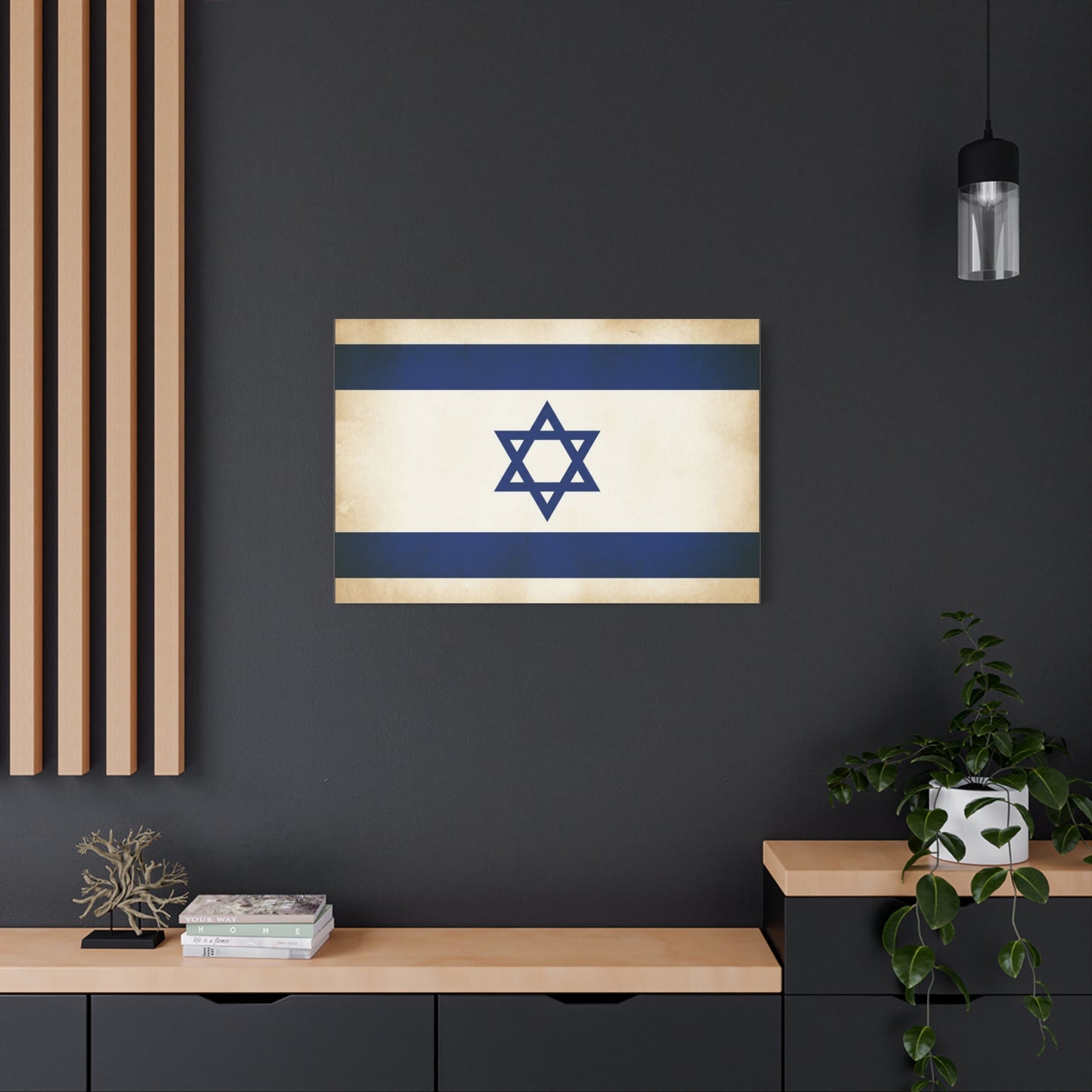 Israel Flag Canvas Wall Art - Vintage Blue And White Star Of David Decor - Matte Minimalist Jewish Home Decoration - Living Room Wall Decor, Bedroom Accent - Bedroom Home Decoration - Ready to Hang