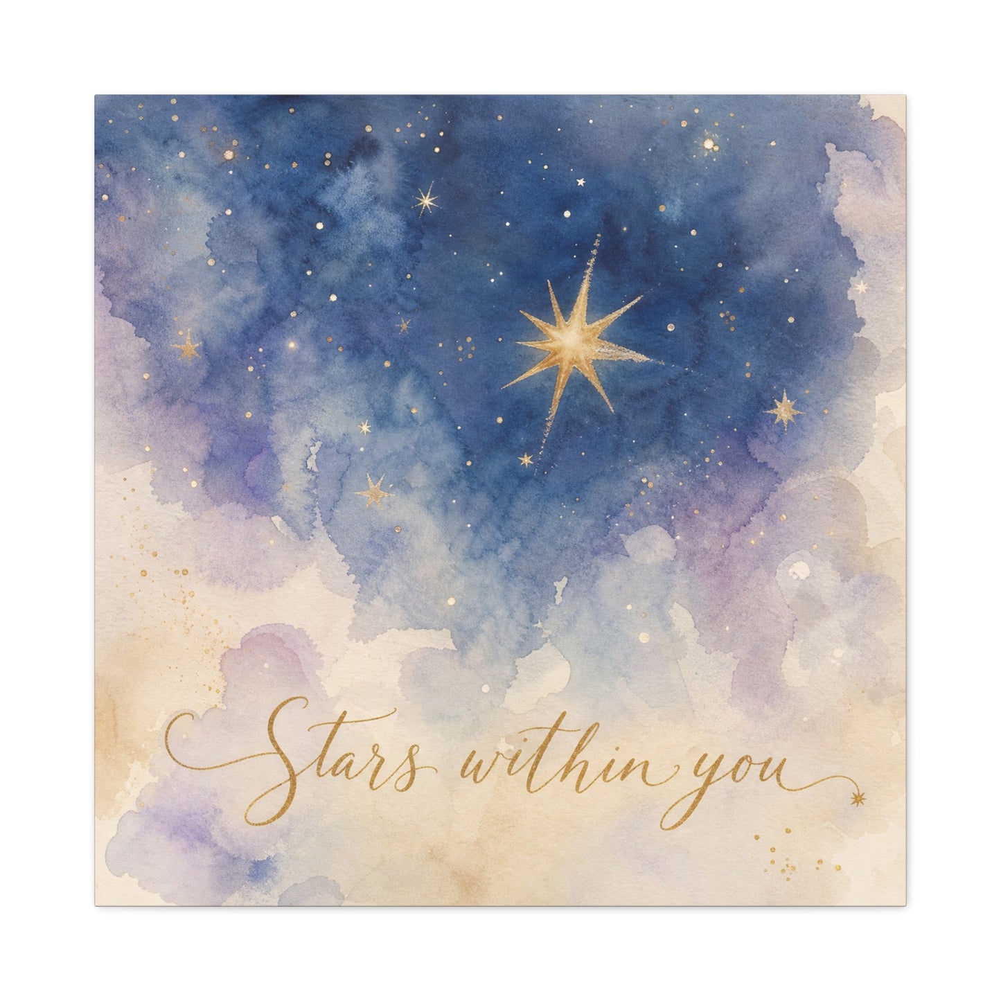 "Stars Within You" Celestial Canvas Wall Art - Watercolor Night Sky Quote Print - Gold Star Galaxy Decor - Inspirational Bedroom Wall Decor, Nursery Home Decoration, Bohemian Office Art