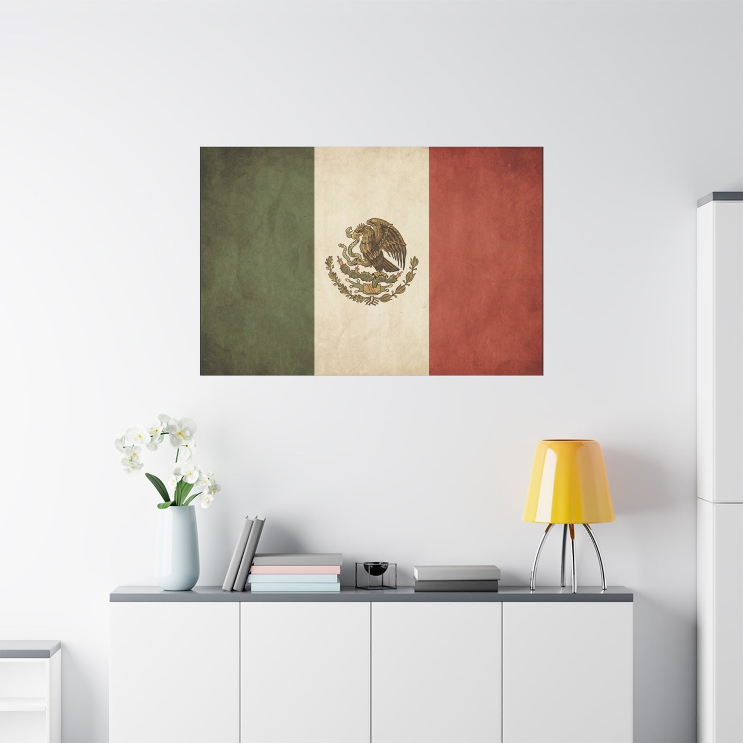 Vintage Mexico Flag Canvas Wall Art - Mexican Eagle Emblem Tricolor Print - Rustic Patriotic Decor, Distressed Cotton Canvas, Living Room Wall Decor, Office Art - Modern Farmhouse Style