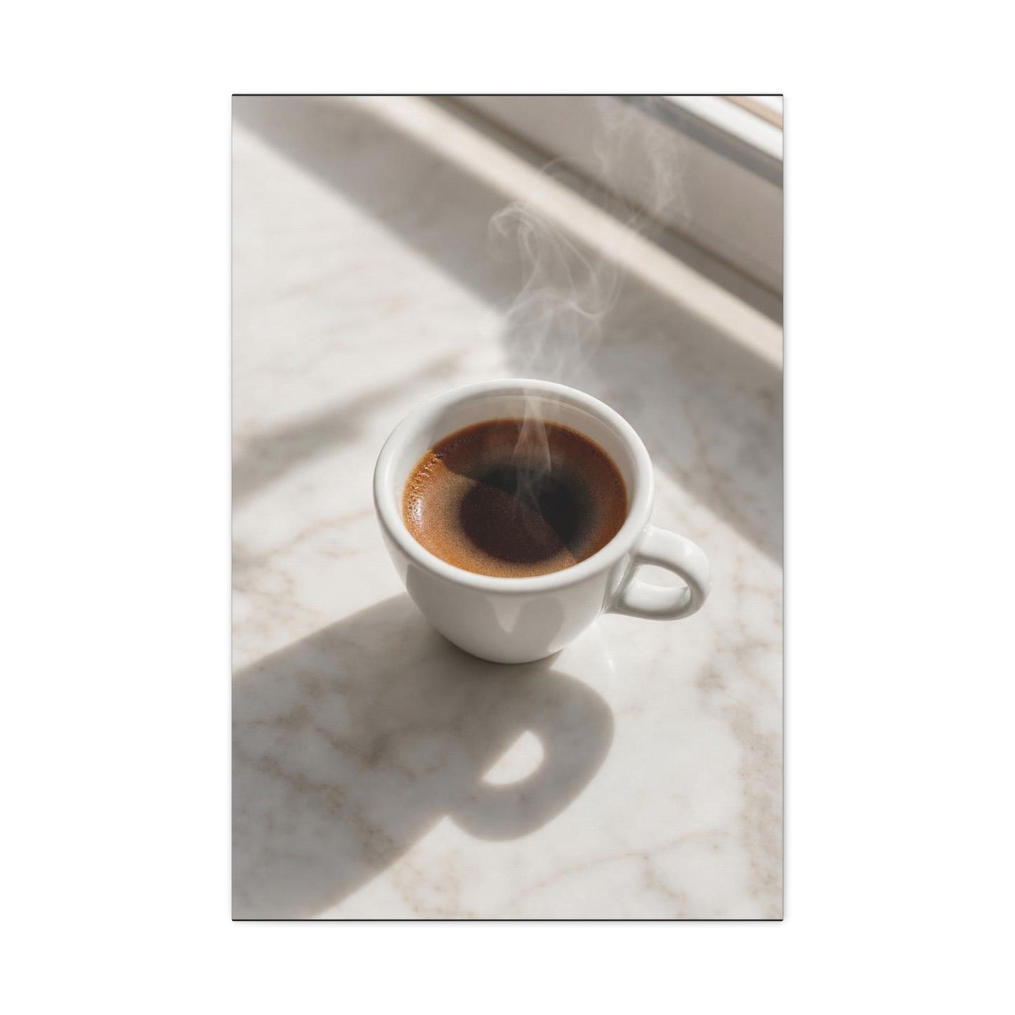 Steaming Espresso Coffee Cup Canvas Wall Art - Minimalist Sunlit Art Print, Matte Cotton Print - Contemporary Kitchen Decor, Dining Room Accent, Cafe Wall Decor, Office Art - Bedroom Home Decoration