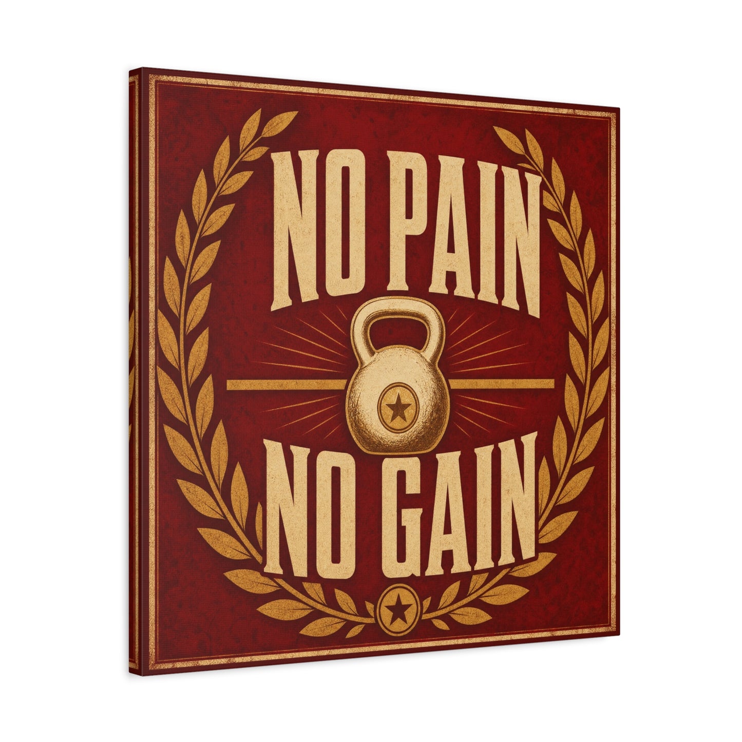"No Pain No Gain" Kettlebell Canvas Wall Art - Vintage Gym Quote Decor, Rustic Typography Print, Motivational Fitness Poster Style - Room Decoration - Ready to Hang - Gym Wall Decor - HP Latex Print