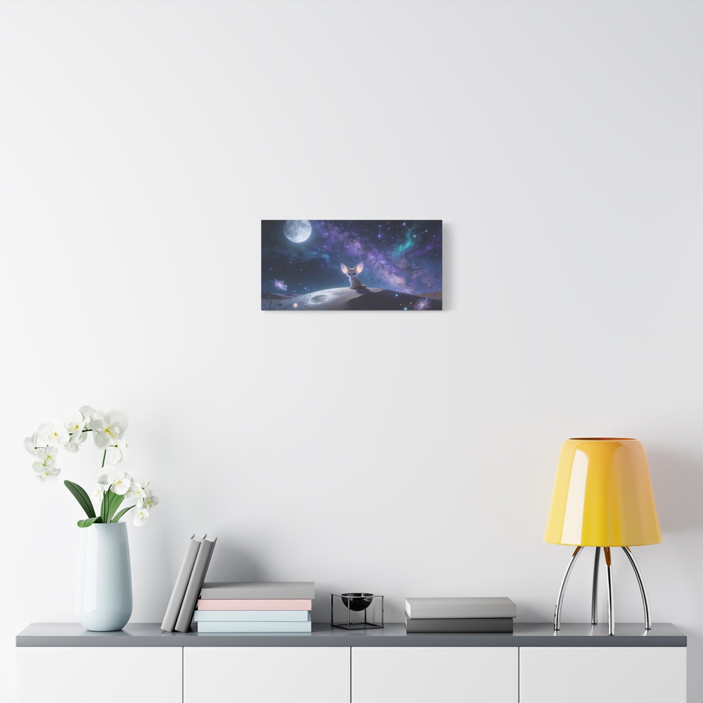 Fennec Fox Canvas Wall Art - Moonlit Galaxy Desert Scene, Celestial Nursery Decor - Dreamy Matte Canvas Print - Whimsical Fantasy Style - Bedroom Wall Decor, Kids Room Accent - Bedroom Home Decoration