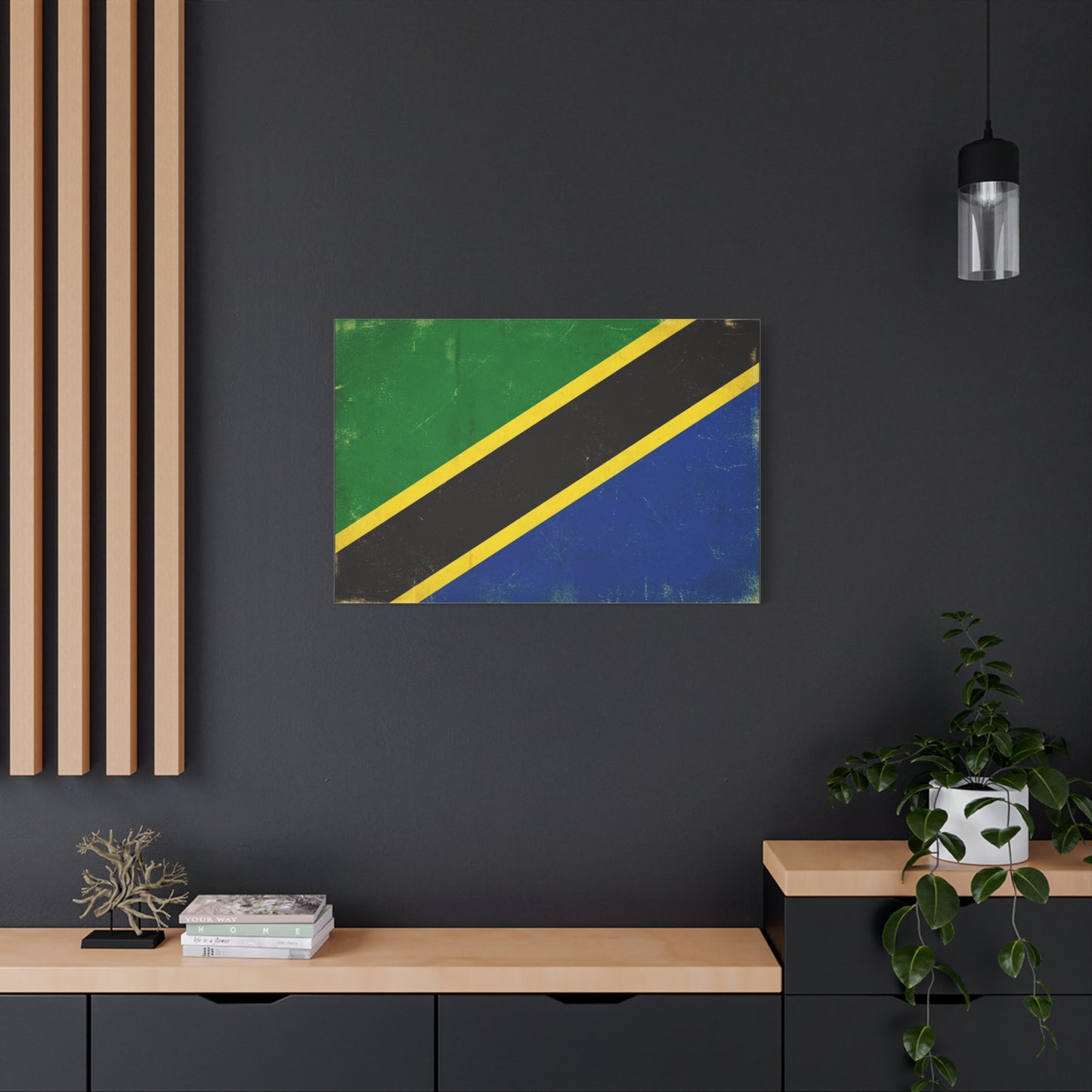 Tanzania Flag Canvas Wall Art - Vintage National Flag Print, Patriotic Blue Green Black Gold Design - Distressed Country Decor - Living Room Home Decoration, Office Accent - Living Room Wall Decor