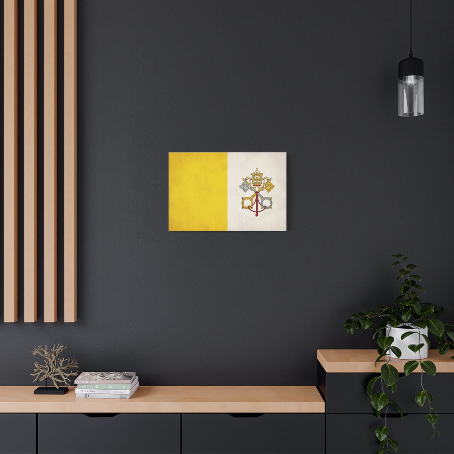Vatican Flag Canvas Wall Art - Papal Keys And Tiara Catholic Wall Decor - Yellow White Heraldic Print - Traditional Religious Style - Bedroom Home Decoration - Bedroom Home Decoration - Ready to Hang