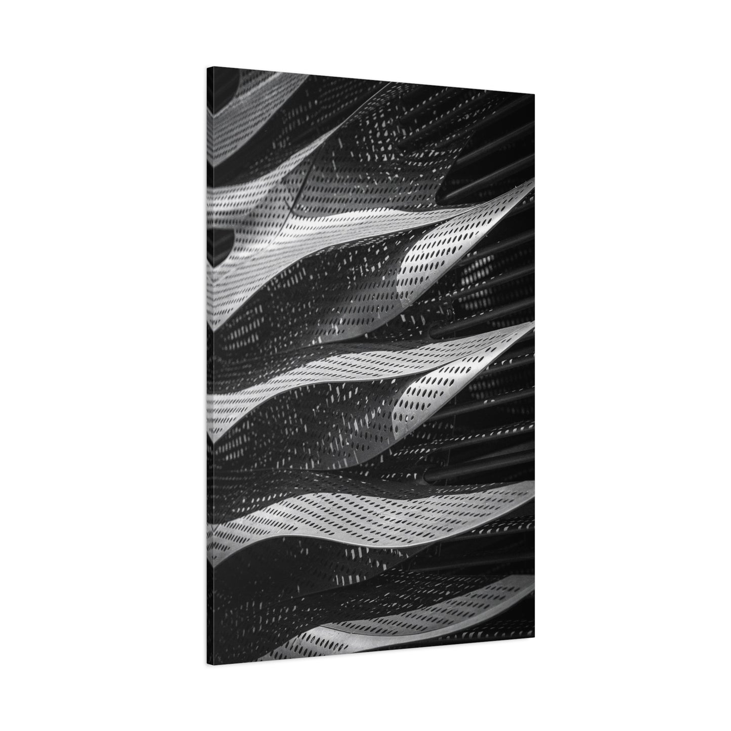 Abstract Black White Metal Wave Canvas Wall Art - Geometric Architectural Art Print - Modern Minimalist Decor - Living Room Wall Decor, Office Art, Contemporary Interior Design - Ready to Hang