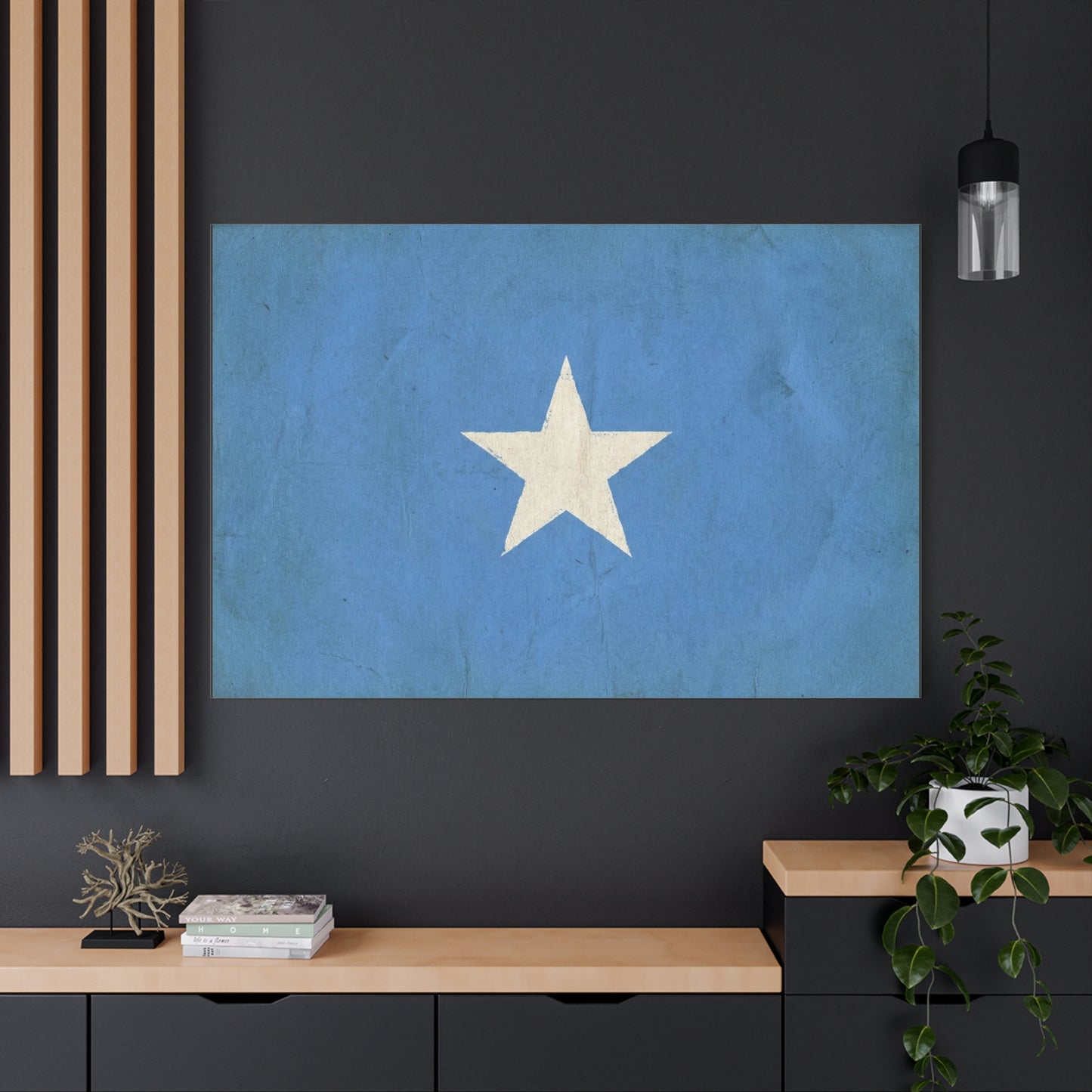 Somalia Flag Canvas Wall Art - Blue White Star Country Print, Vintage Minimalist Decor - Patriotic Artwork For Living Room, Office Wall Decor, Bedroom Home Decoration - Bedroom Home Decoration