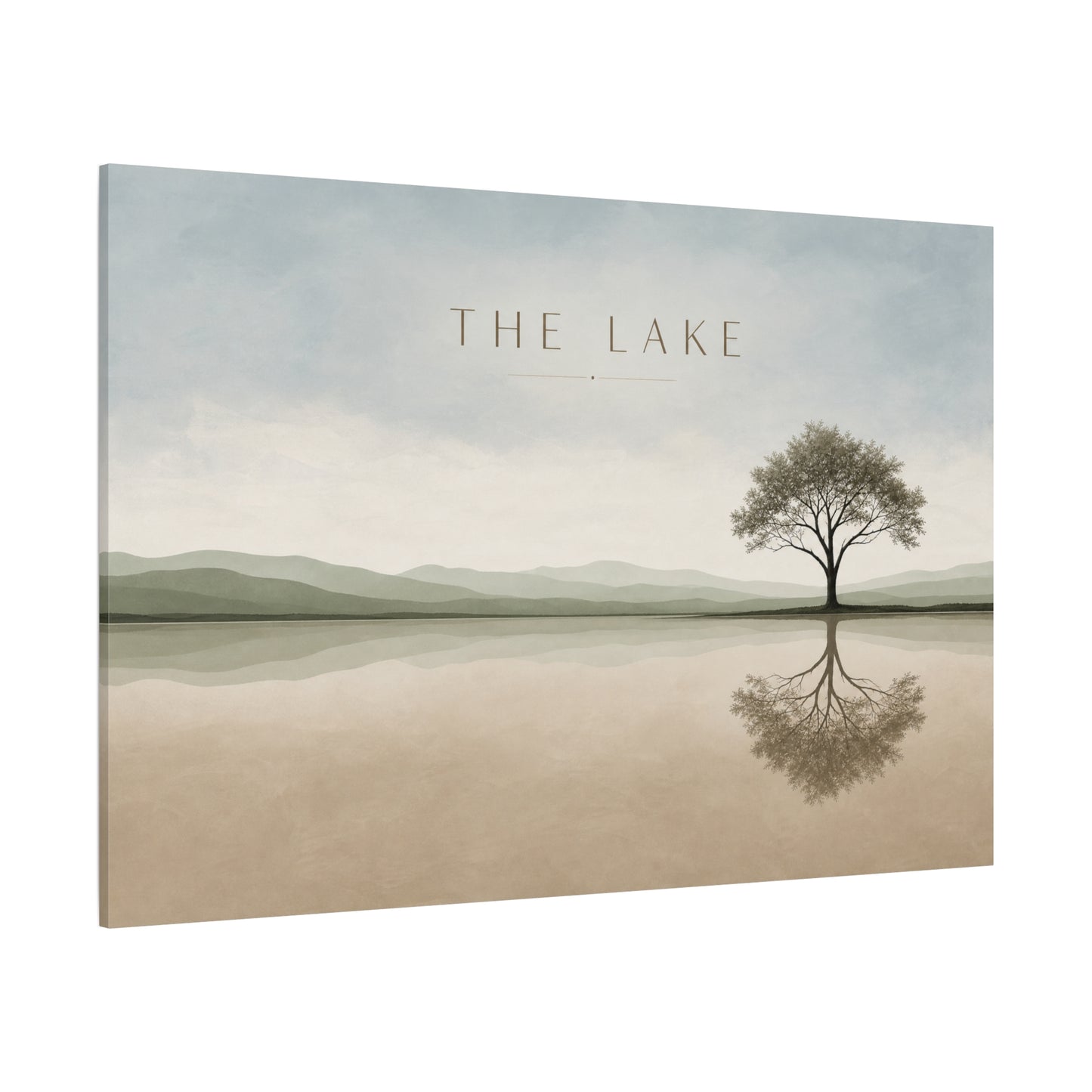 "The Lake" Lake Landscape Canvas Wall Art - Minimalist Tree Reflection Print, Serene Neutral Nature Decor - Contemporary Matte Canvas - Living Room Bedroom Office Wall Decoration - Ready to Hang