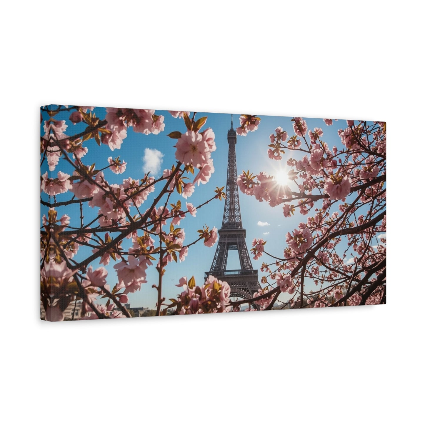 Eiffel Tower Canvas Wall Art Paris Cherry Blossom Art Print - Sunlit Spring Floral Cityscape - Matte Cotton Decor - Bedroom Home Decoration, Living Room Wall Decor - Bedroom Home Decoration