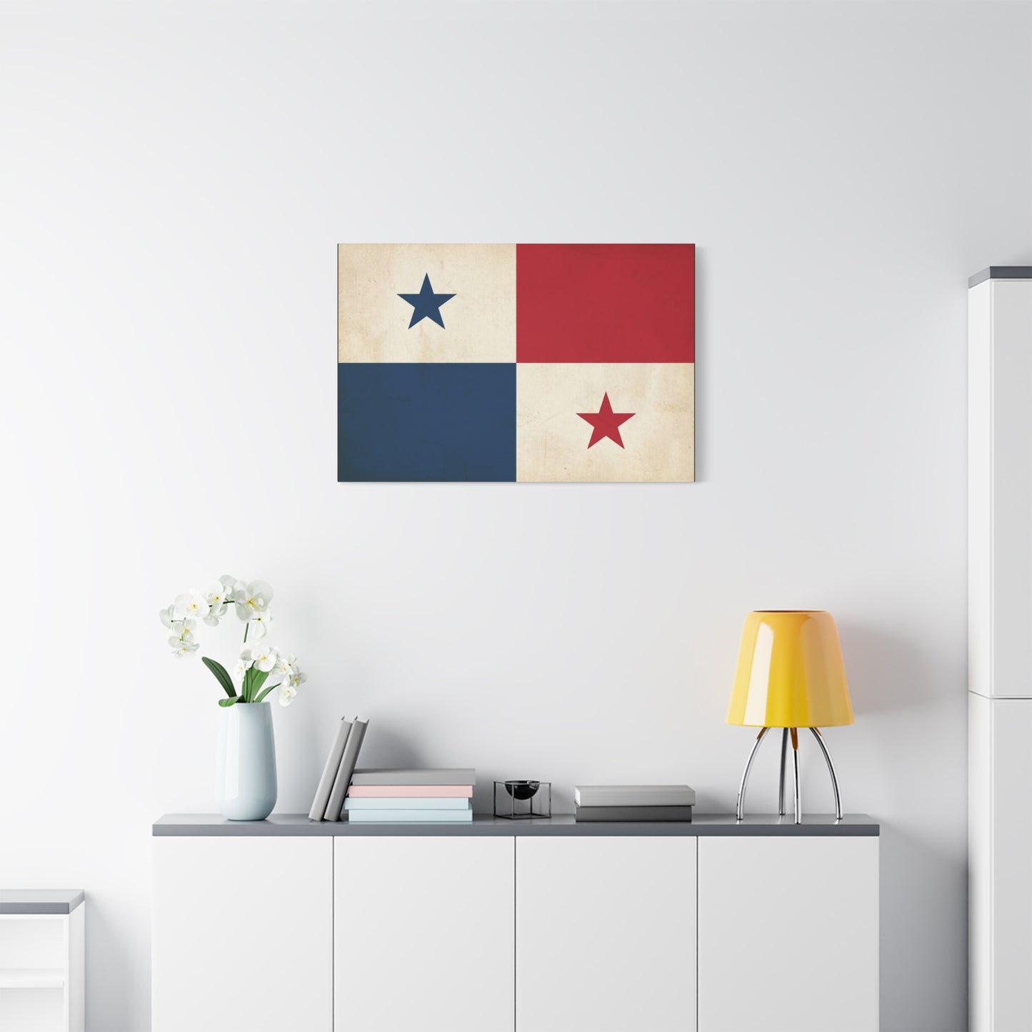 Panama Flag Canvas Wall Art - Vintage Republic Banner Print, Patriotic Red White Blue Star Design - Traditional Style Wall Decor - Living Room Home Decoration, Office Accent - Bedroom Home Decoration