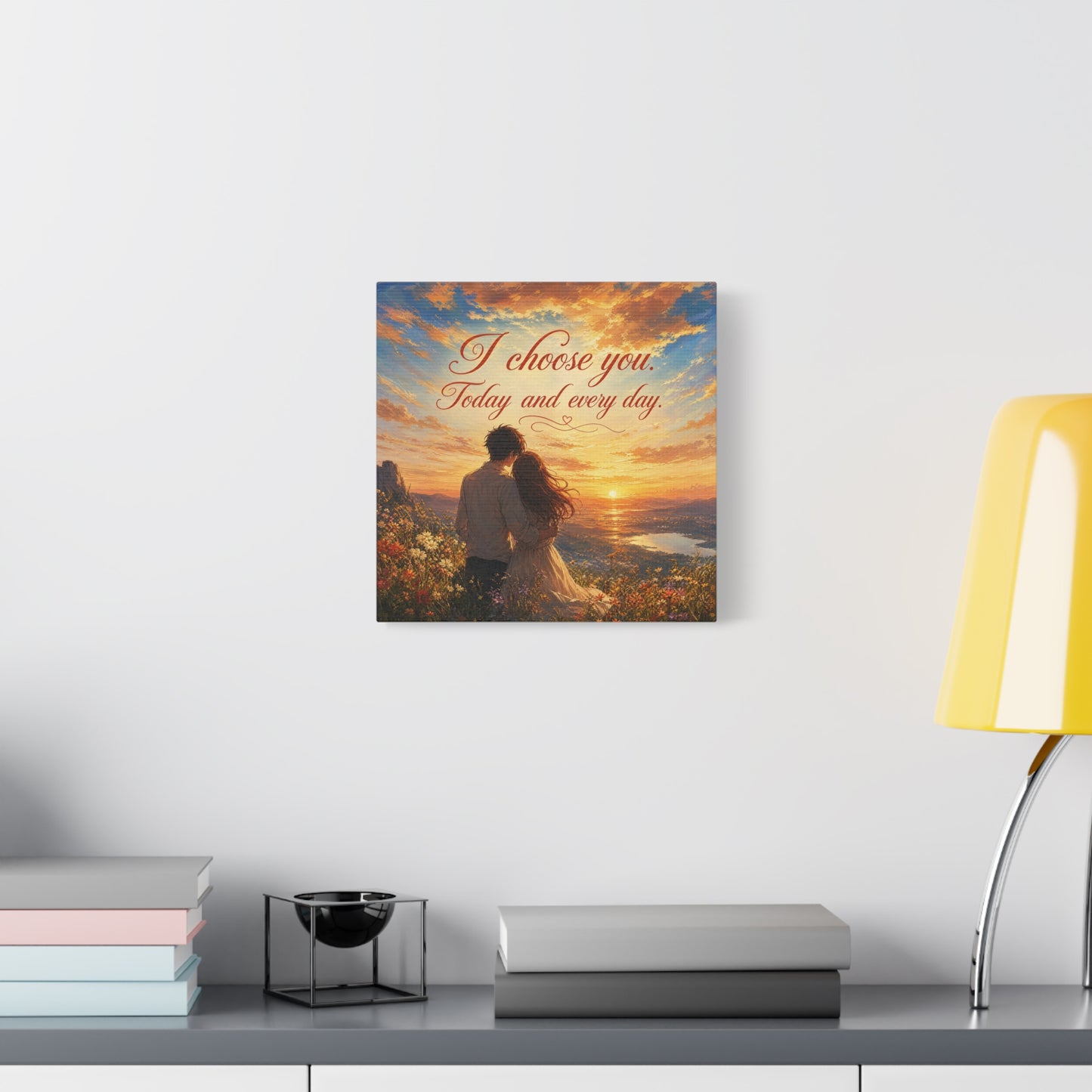 "I Choose You. Today And Every Day." Romantic Couple Canvas Wall Art - Sunset Love Quote Print, Golden Sky Landscape, Bedroom Wall Decor, Living Room Home Decoration - Ready to Hang - Ready to Hang