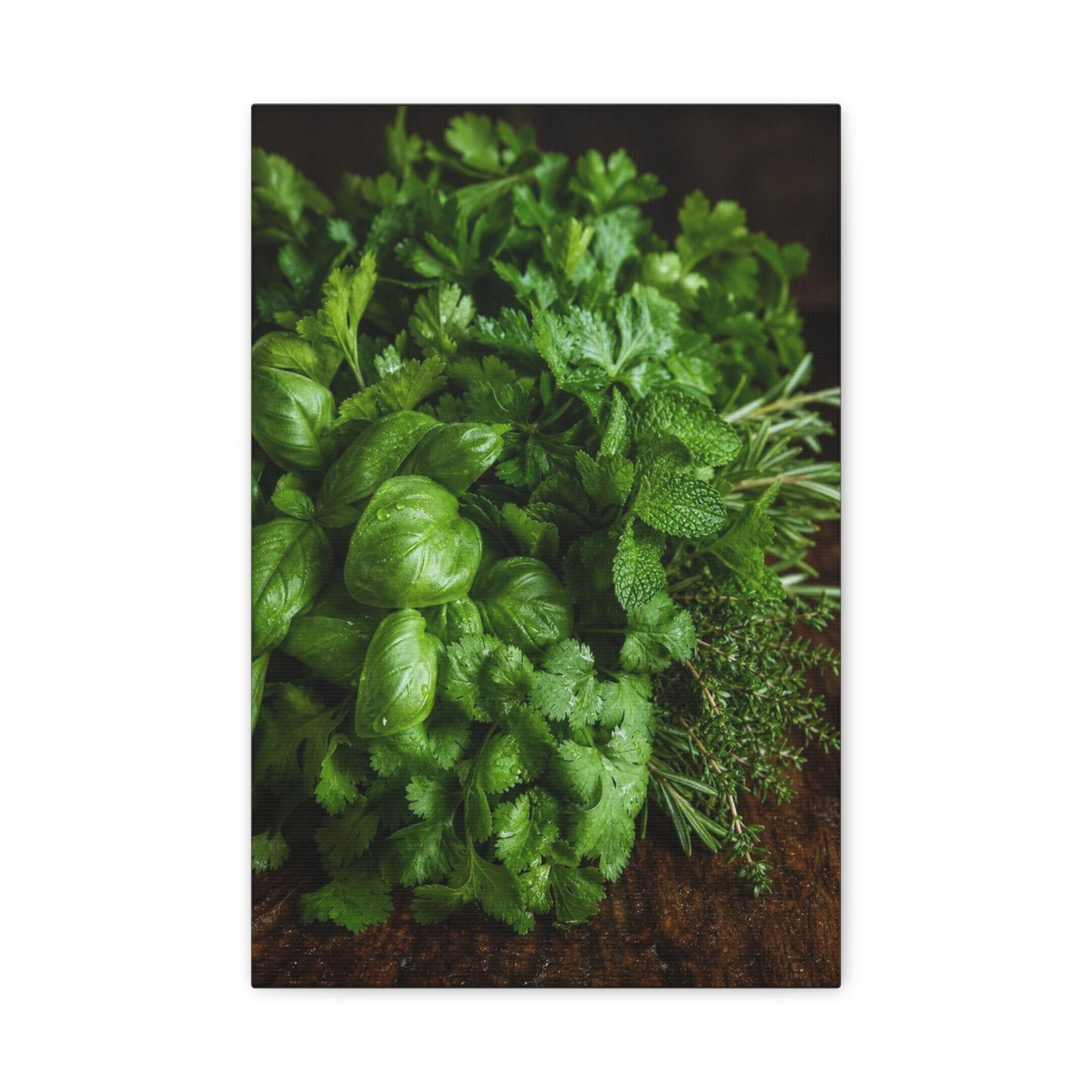Fresh Herb Canvas Wall Art - Basil, Parsley, Mint, Rosemary Food Art Print - Botanical Kitchen Decor, Rustic Farmhouse Style, Matte Canvas Print, Dining Room Wall Accent - Ready to Hang