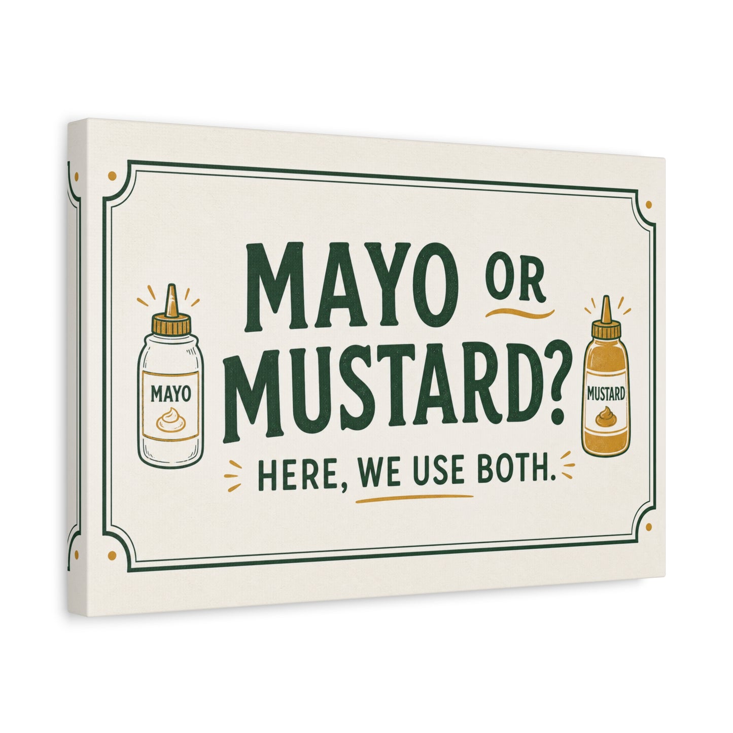 "Mayo Or Mustard Here, We Use Both." Funny Kitchen Canvas Wall Art - Condiment Quote Print, Retro Typography Food Decor, Farmhouse Dining Room Decoration - Living Room Wall Decor - Ready to Hang