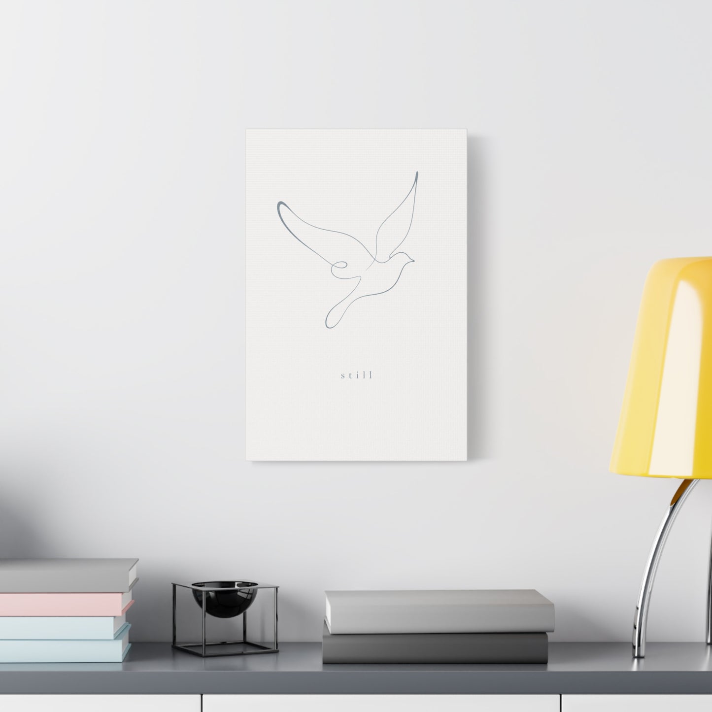 "Still" Dove Canvas Wall Art - Minimalist Line Drawing Bird Print, Calm Neutral Typography Decor - Modern Bedroom Home Decoration, Meditation Space Accent, Living Room Wall Decor - Ready to Hang