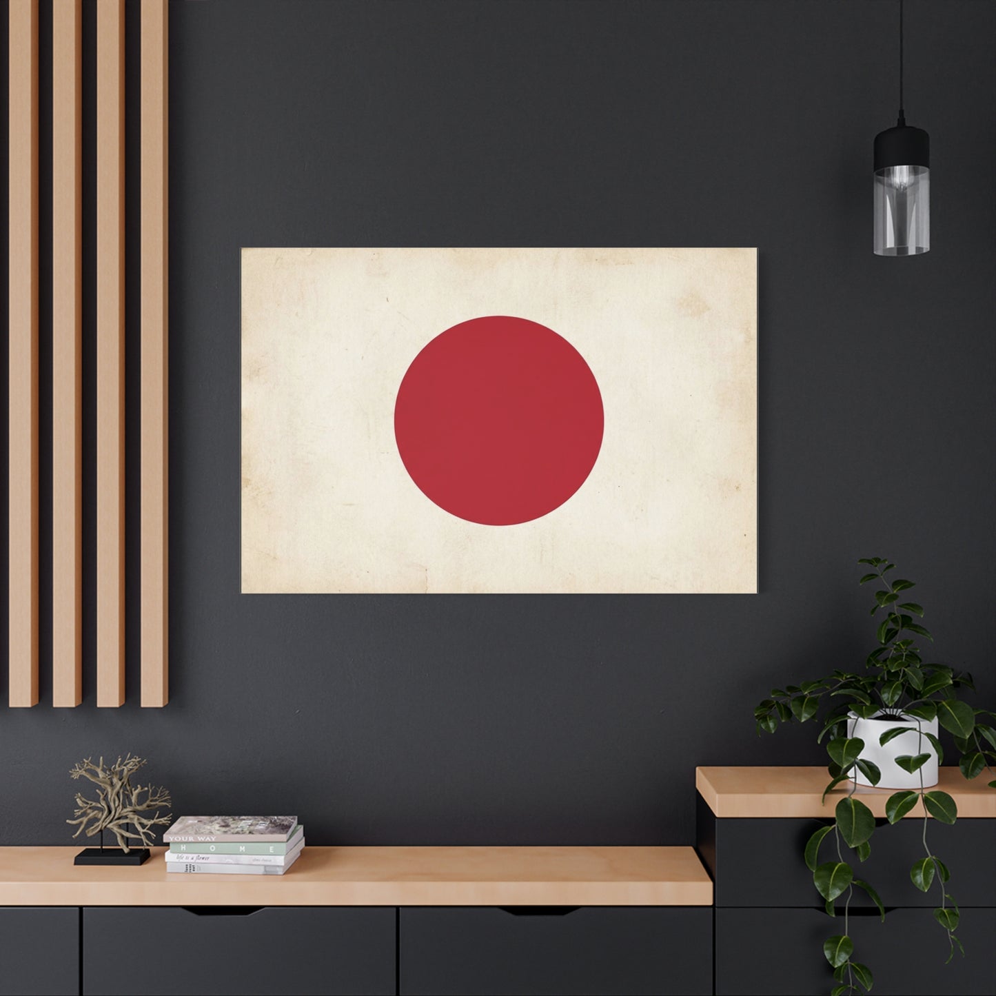Japan Flag Canvas Wall Art - Minimalist Red Sun Graphic Print, Vintage Neutral Background - Matte Cotton Artwork - Modern Living Room Wall Decor, Office Art, Dorm Accent - Bedroom Home Decoration
