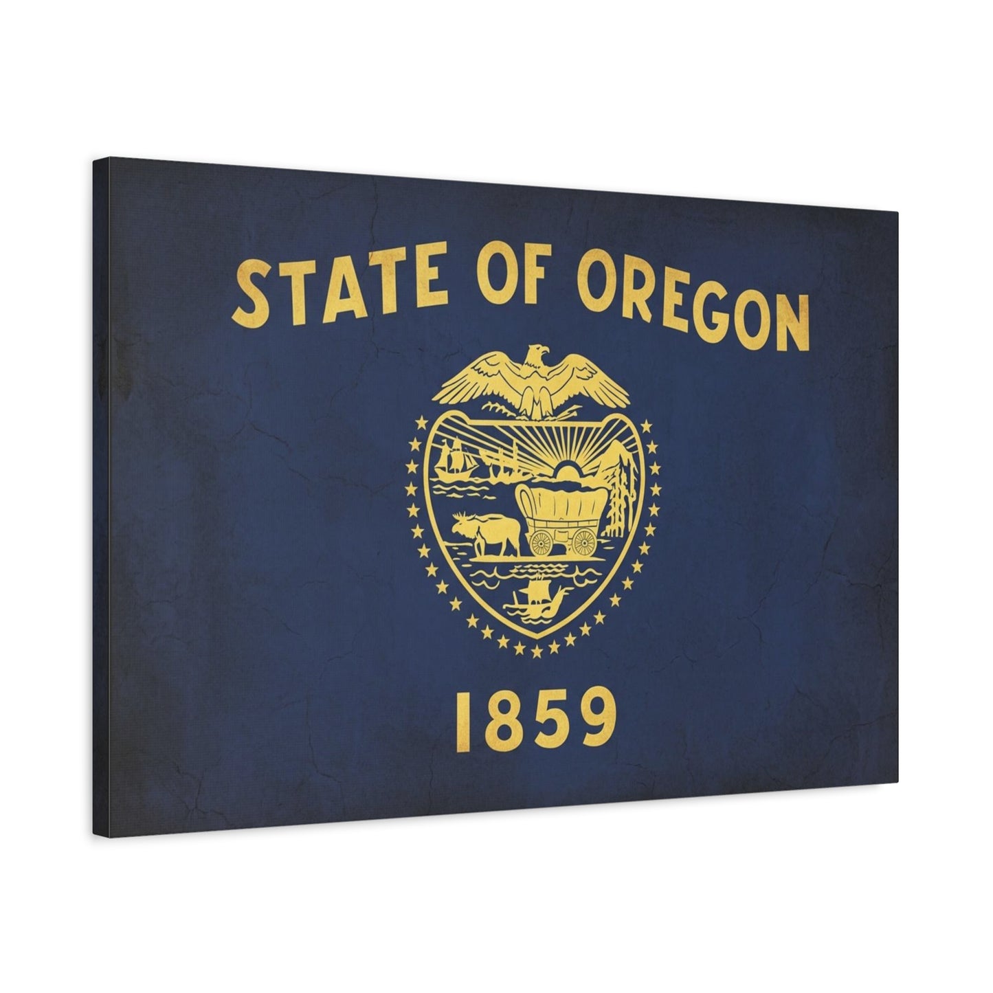 "State Of Oregon 1859" Flag Canvas Wall Art - Vintage State Seal Navy Gold Print - Typography Patriotic Decor - Living Room Wall Decor, Office Art - Bedroom Home Decoration - Bedroom Home Decoration