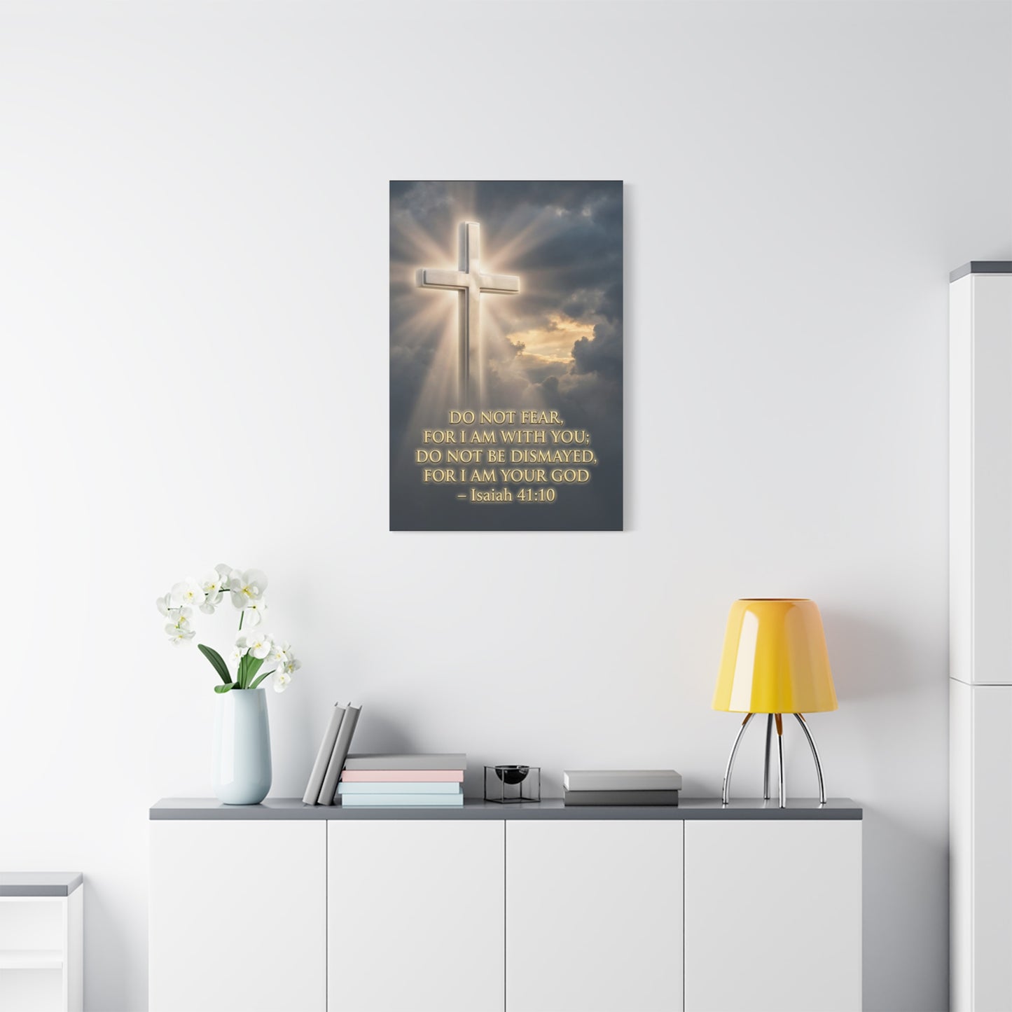 "Do Not Fear, For I Am With You" Cross Canvas Wall Art - Isaiah 41:10 Scripture Print, Glowing Christian Wall Decor, Traditional Faith Home Accent, Bedroom Living Room Office - Bedroom Home Decoration