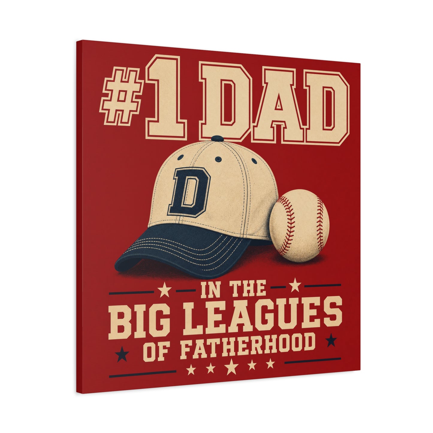 "#1 Dad In The Big Leagues Of Fatherhood" Baseball Canvas Wall Art - Vintage Sports Typography, Cap And Ball Illustration - Rustic Americana Style - Living Room Wall Decor - Bedroom Home Decoration