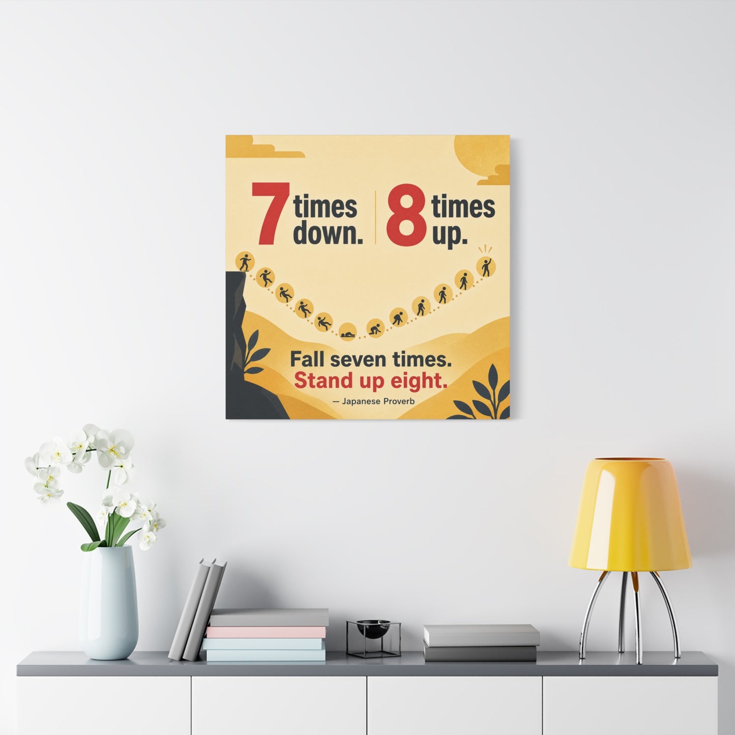 "Fall Seven Times. Stand Up Eight." Inspirational Canvas Wall Art - Japanese Proverb Quote Print, Minimalist Typography Decor, Modern Bedroom Home Decoration - Ready to Hang - Living Room Wall Decor