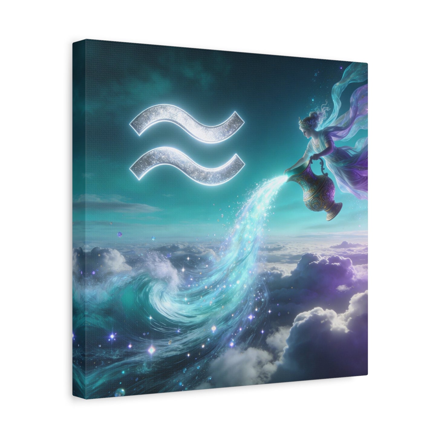 Aquarius Zodiac Canvas Wall Art - Celestial Water Bearer Fantasy Illustration, Matte Canvas Print - Mystical Blue Purple Decor, Bedroom Home Decoration, Office Wall Art - Bedroom Home Decoration