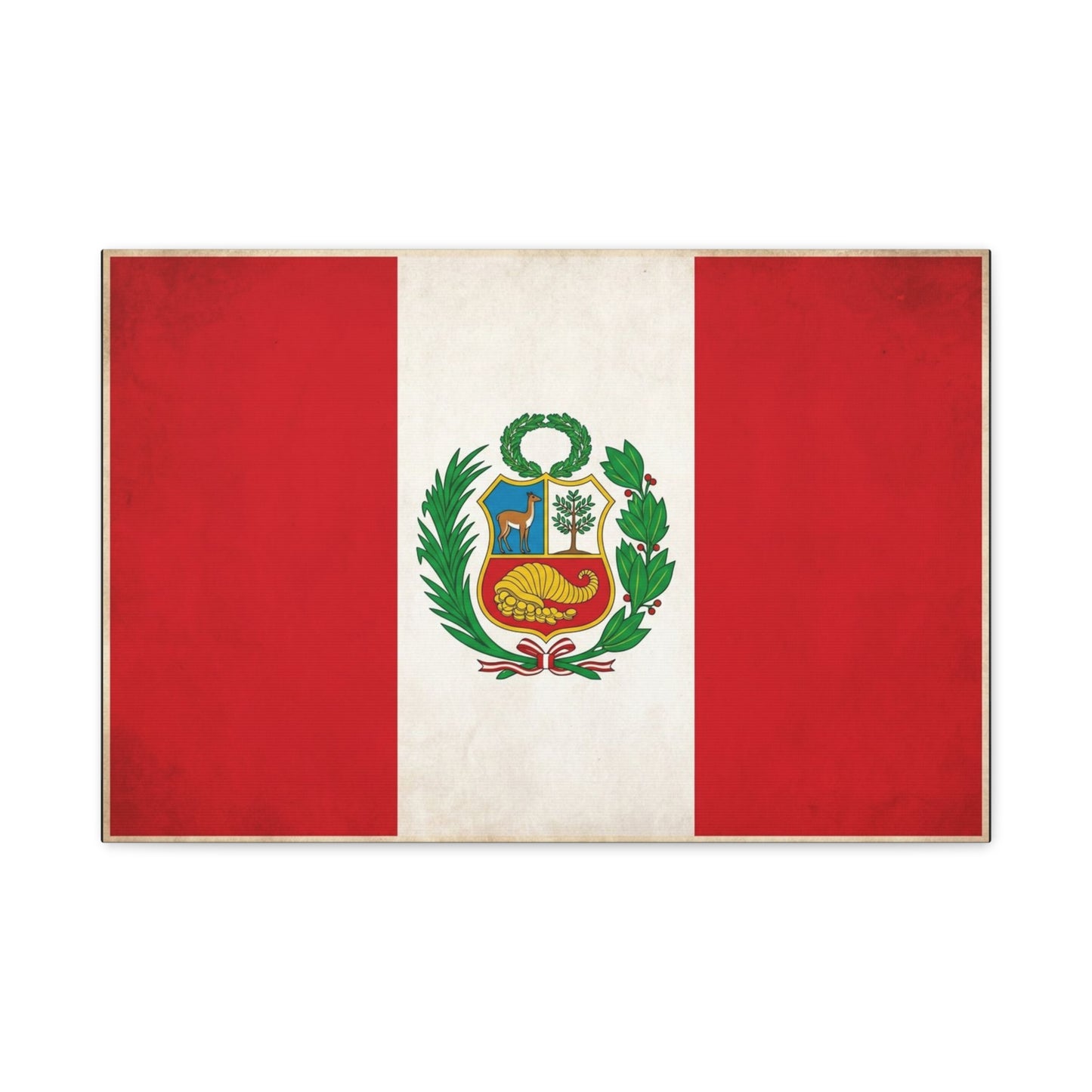 Peru Flag Canvas Wall Art - Vintage Peruvian Coat Of Arms Print, Red White Banner Decor - Traditional Patriotic Style - Living Room Home Decoration - Living Room Wall Decor - Bedroom Home Decoration
