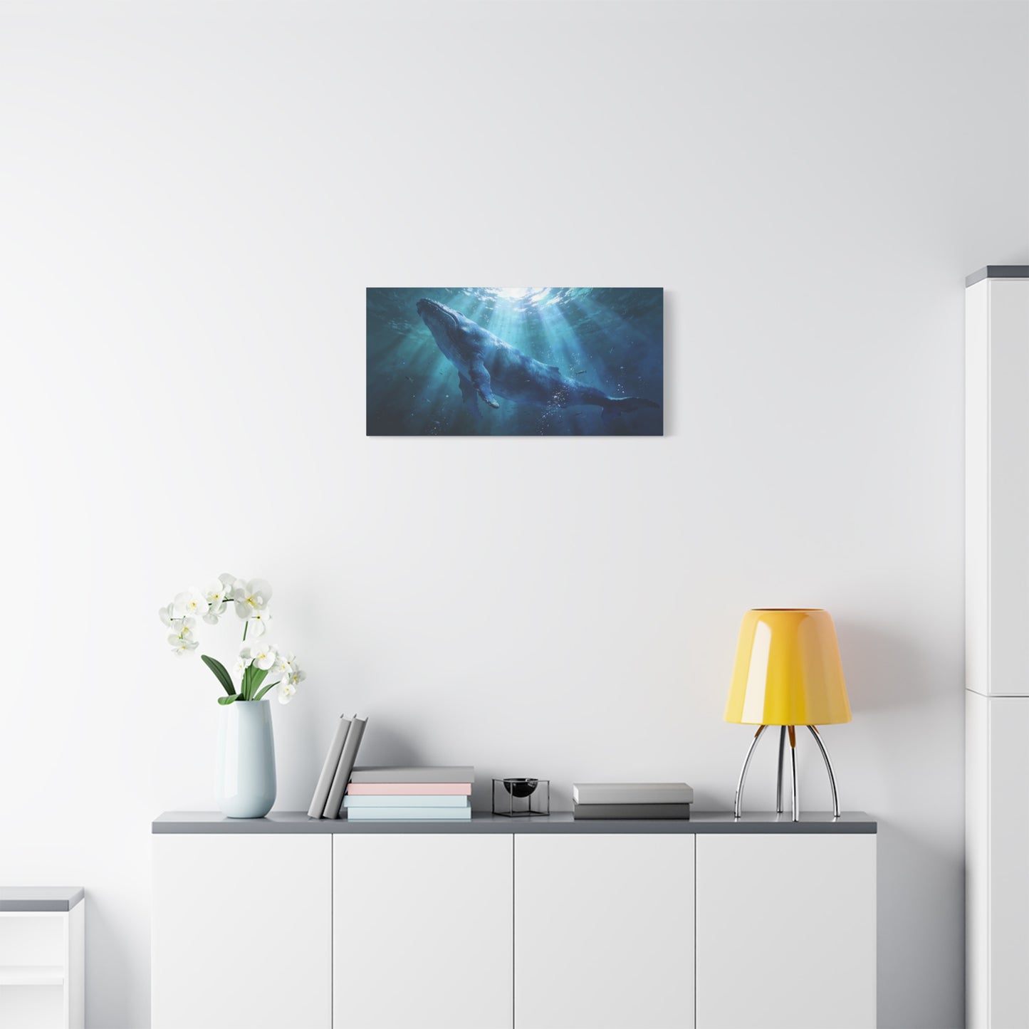 Humpback Whale Canvas Wall Art - Underwater Ocean Wildlife Scene, Blue Marine Decor - Matte Cotton Art Print - Contemporary Coastal Style - Living Room Wall Decor Bedroom Decoration - Ready to Hang