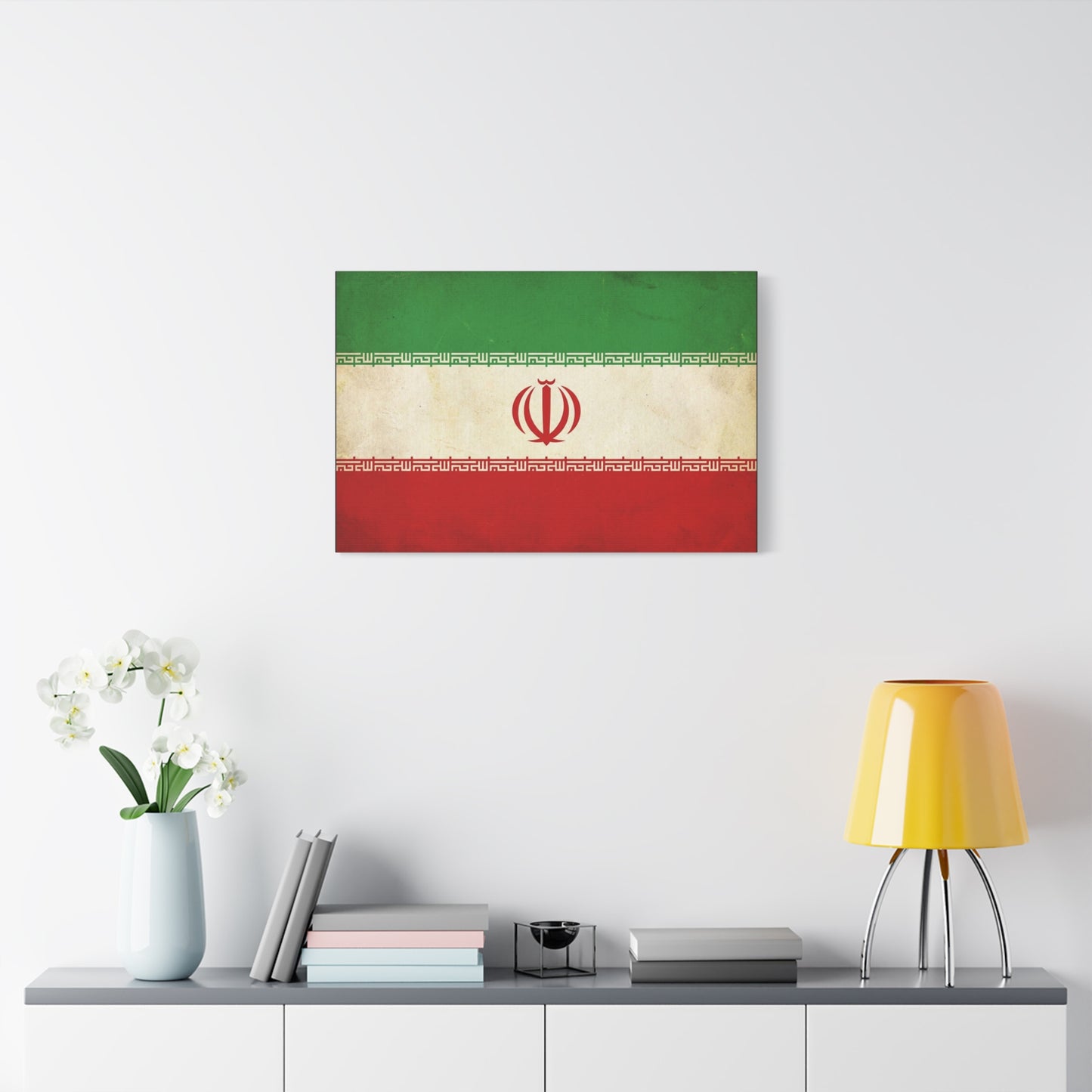 Iran Flag Canvas Wall Art - Vintage Persian Banner Print, Distressed Tricolor Emblem Design - Matte Cotton Artwork - Living Room Wall Decor, Office Art, Dorm Home Accent - Bedroom Home Decoration