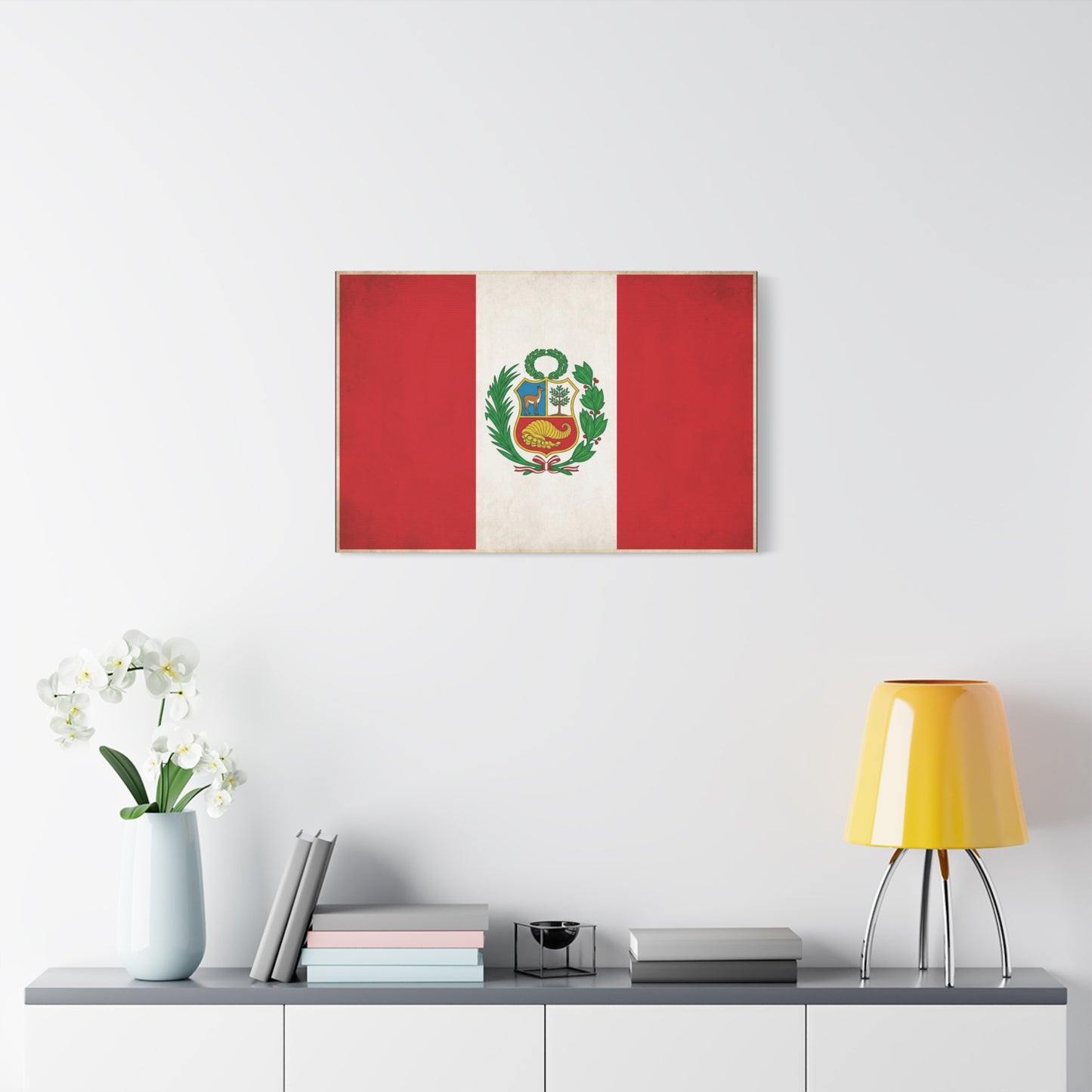 Peru Flag Canvas Wall Art - Vintage Peruvian Coat Of Arms Print, Red White Banner Decor - Traditional Patriotic Style - Living Room Home Decoration - Living Room Wall Decor - Bedroom Home Decoration