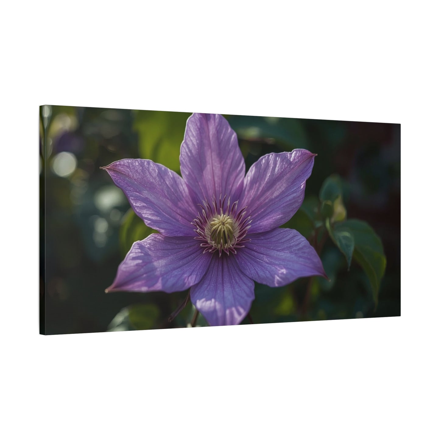 Purple Clematis Flower Canvas Wall Art - Botanical Floral Close Up Art Print - Matte Cotton Art Print - Contemporary Nature Wall Decor For Bedroom, Living Room, Bathroom Accent - Ready to Hang