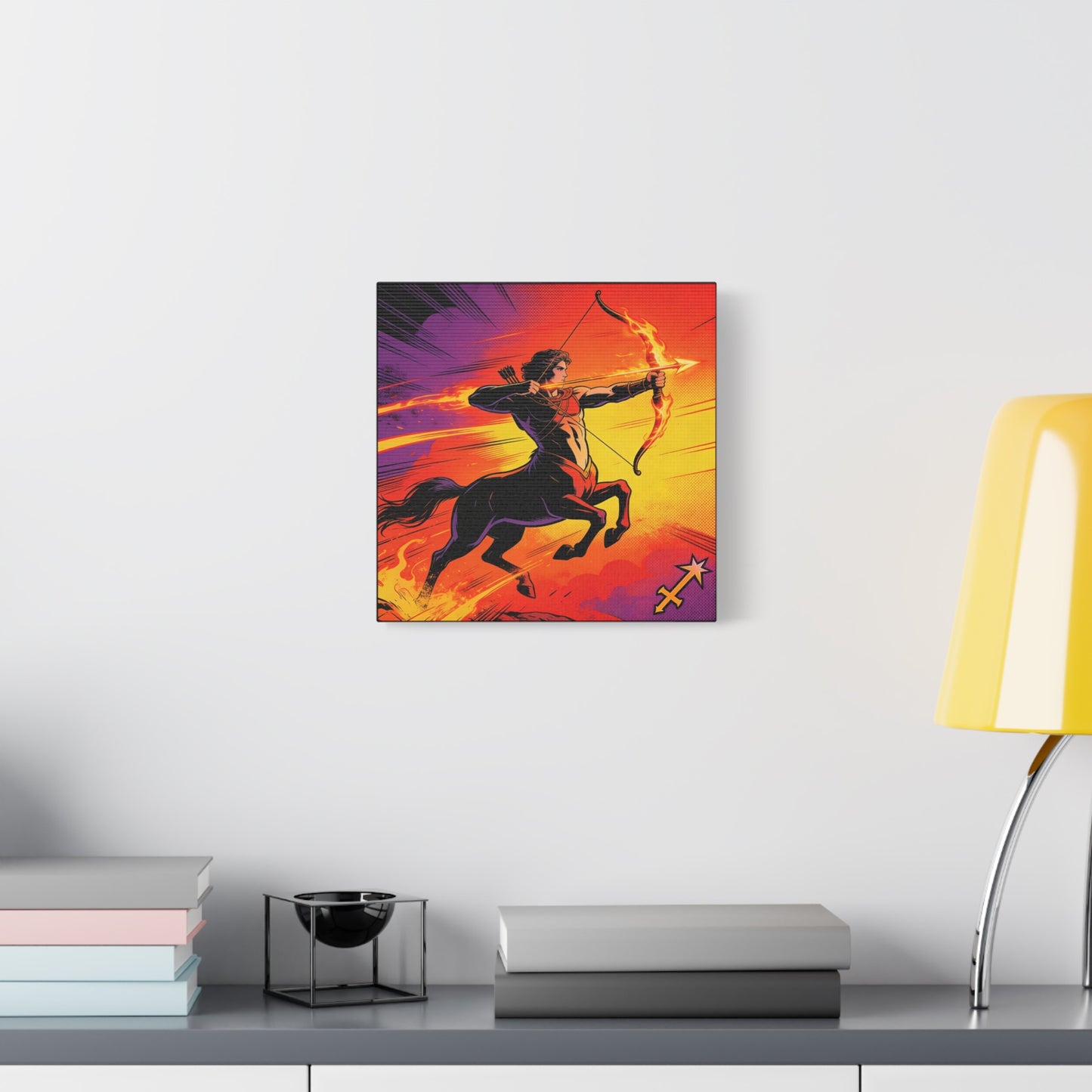 Sagittarius Centaur Archer Canvas Wall Art - Fiery Zodiac Illustration, Bold Mythology Decor - Matte Canvas Print, Modern Pop Art Style - Bedroom Home Decoration, Office Wall Decor - Ready to Hang