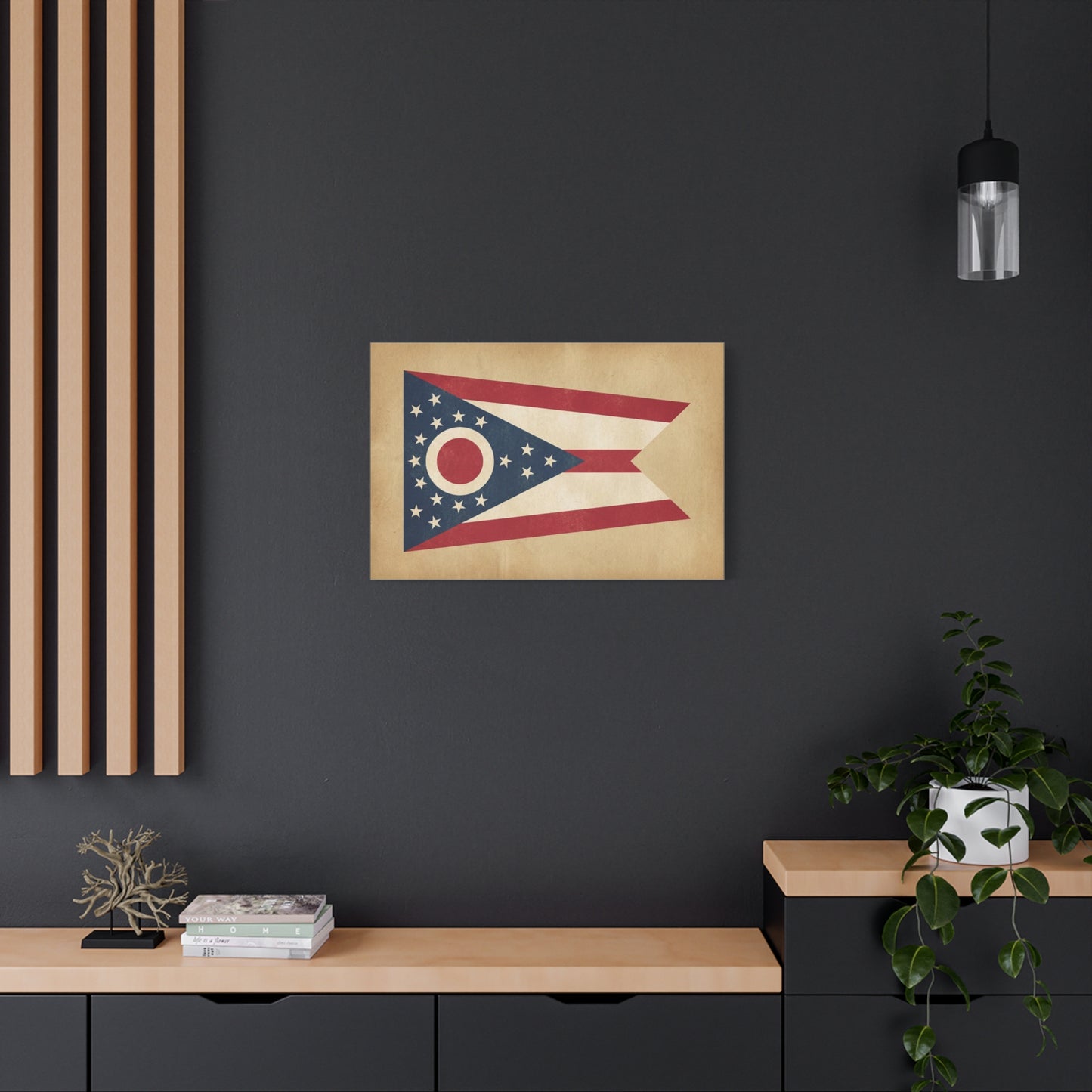 Ohio State Flag Canvas Wall Art - Vintage Buckeye Banner Print, Patriotic Red White Blue Decor - Rustic Americana Style - Living Room Home Decoration - Living Room Wall Decor - Bedroom Home Decoration