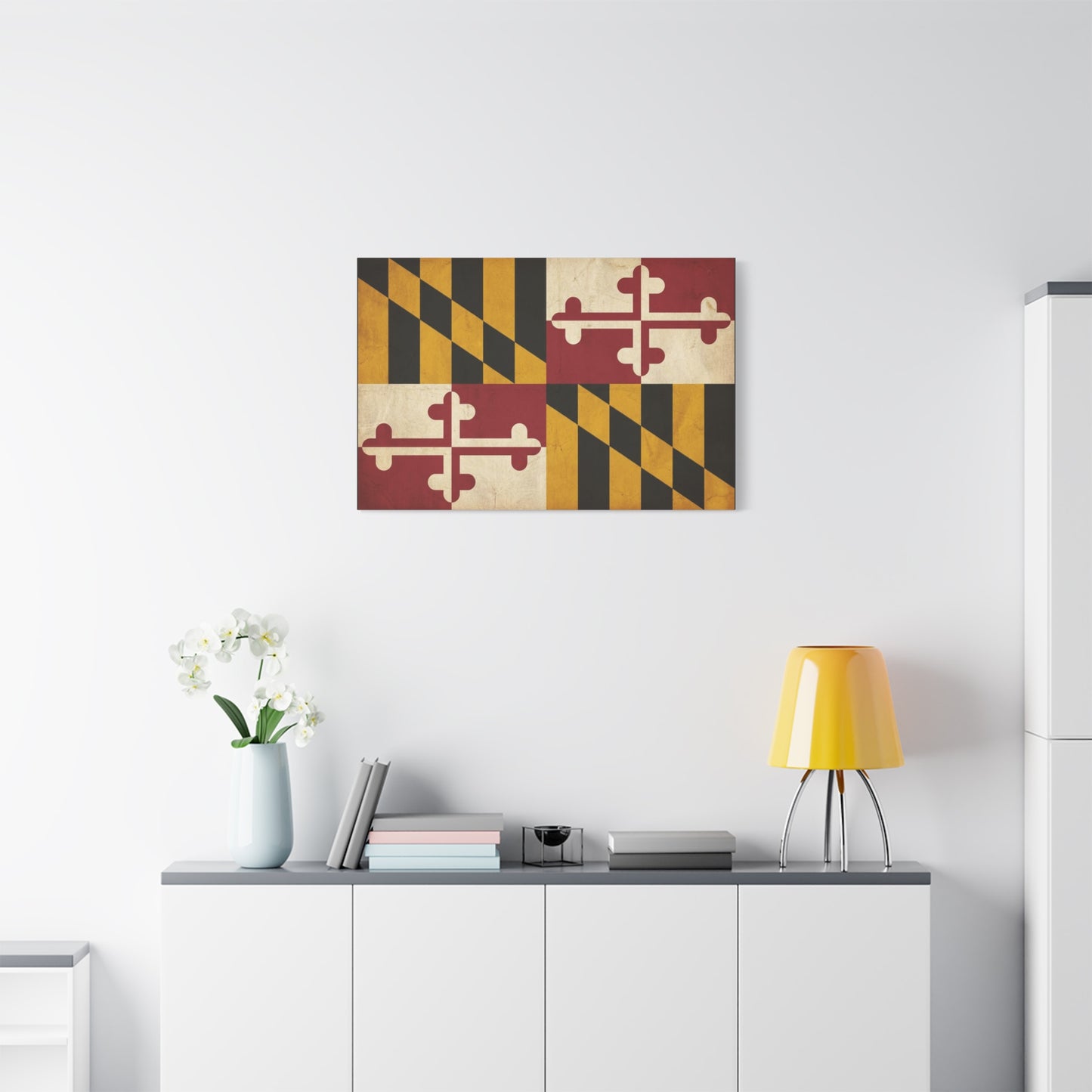 Maryland State Flag Canvas Wall Art - Vintage Red Gold Black Crest Design - Rustic Americana Decor - Living Room Wall Decor, Office Decoration - Bedroom Home Decoration - Modern Farmhouse Style