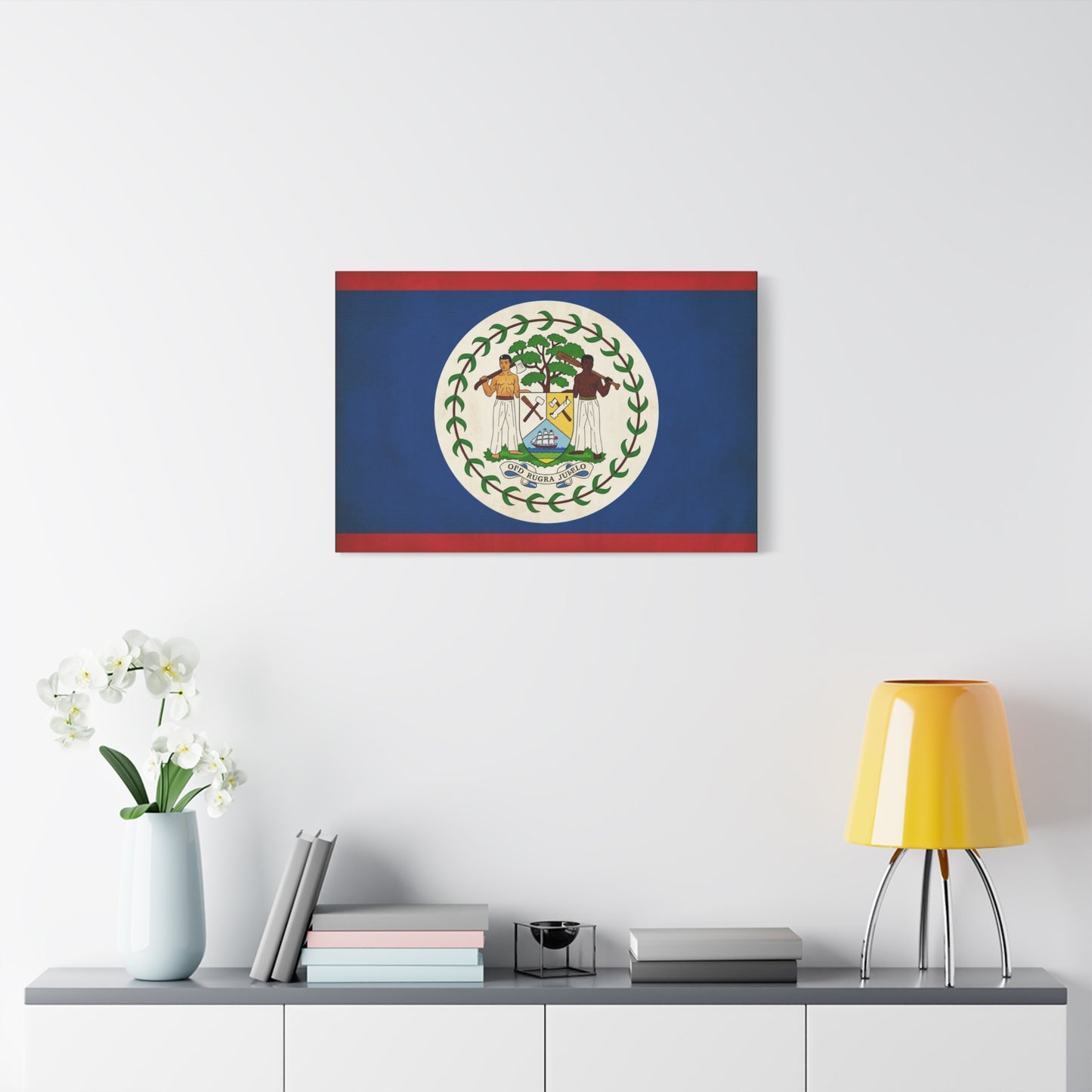 Belize Flag Canvas Wall Art - OTD RUGRA JUELO State Banner Print, Blue Red White Crest Design - Patriotic Traditional Decor - Living Room Home Decoration - Living Room Wall Decor - Ready to Hang