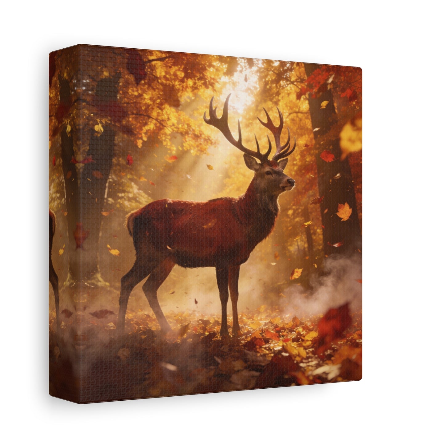 Red Stag Canvas Wall Art - Autumn Forest Deer Wildlife Print, Golden Sunbeams, Rustic Woodland Decor, Matte Finish Canvas Print, Living Room Wall Decor, Bedroom Home Decoration - Cozy Reading Nook Art