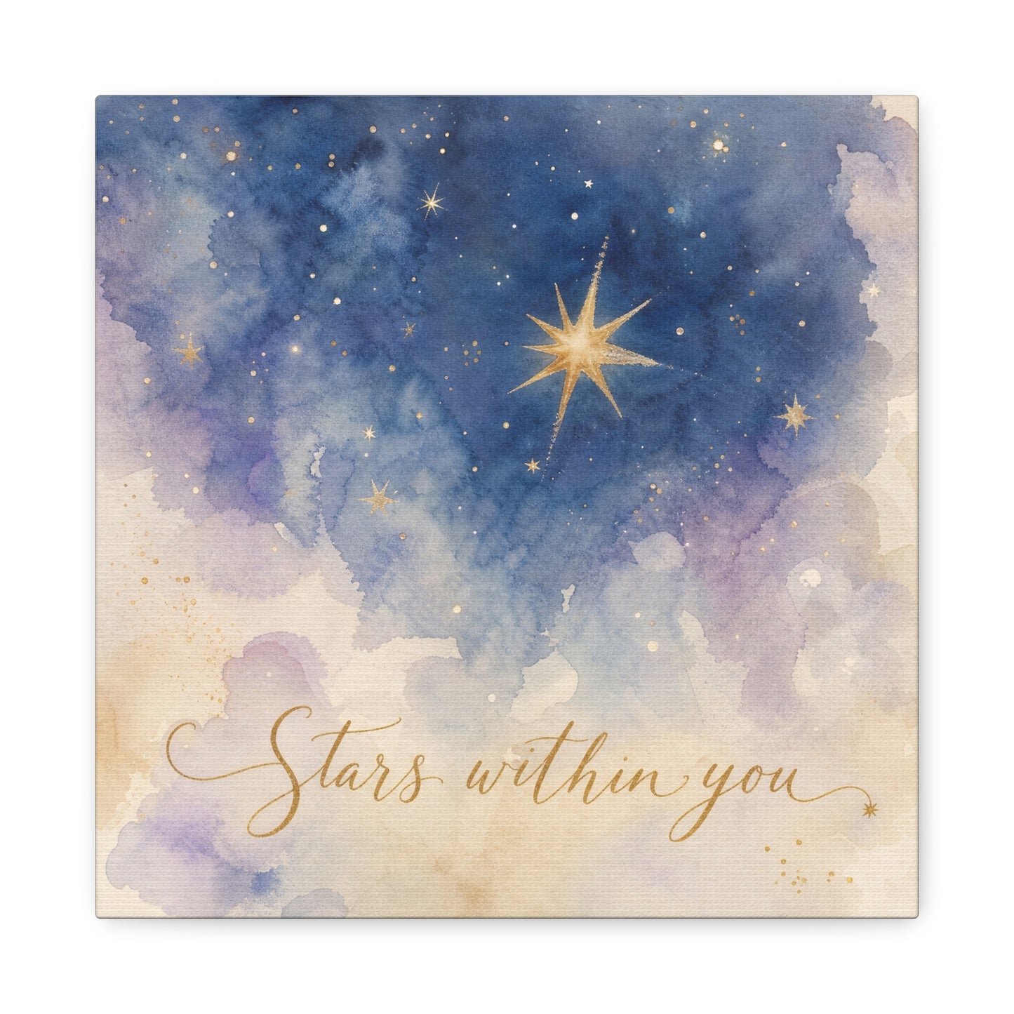 "Stars Within You" Celestial Canvas Wall Art - Watercolor Night Sky Quote Print - Gold Star Galaxy Decor - Inspirational Bedroom Wall Decor, Nursery Home Decoration, Bohemian Office Art