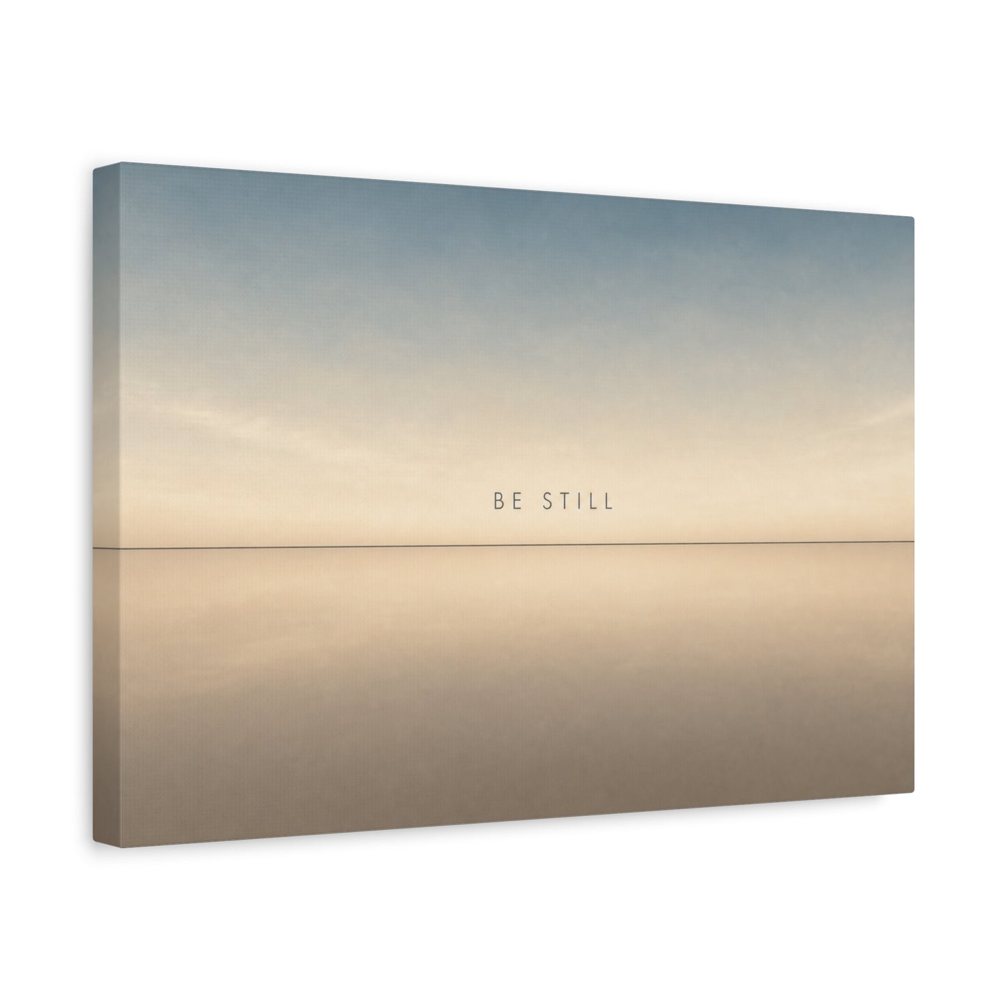 "Be Still" Minimalist Canvas Wall Art - Serene Horizon Typography Print, Neutral Blue Beige Coastal Style - Bedroom Wall Decor, Meditation Space Home Decoration - Ready to Hang - Cozy Reading Nook Art