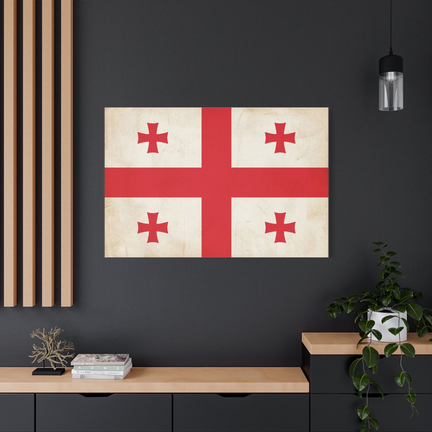 Georgia Flag Canvas Wall Art - Vintage Georgian Cross Flag Print, Patriotic Heritage Decor - Matte Cotton Artwork - Living Room Wall Decor, Office Accent - Bedroom Home Decoration - Ready to Hang