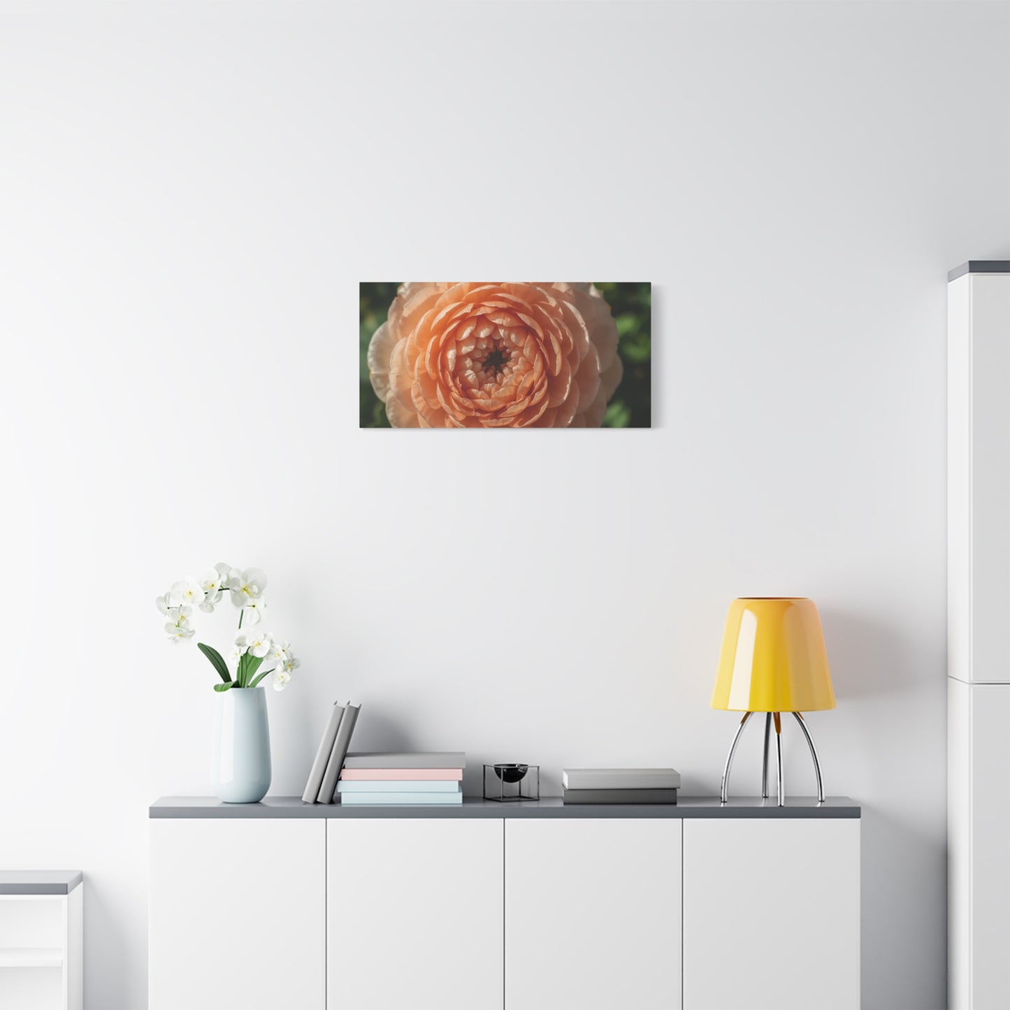 Peach Ranunculus Flower Canvas Wall Art - Botanical Floral Close Up, Soft Light - Matte Cotton Print, Traditional Style - Bedroom Home Decoration, Living Room Wall Decor - Bedroom Home Decoration