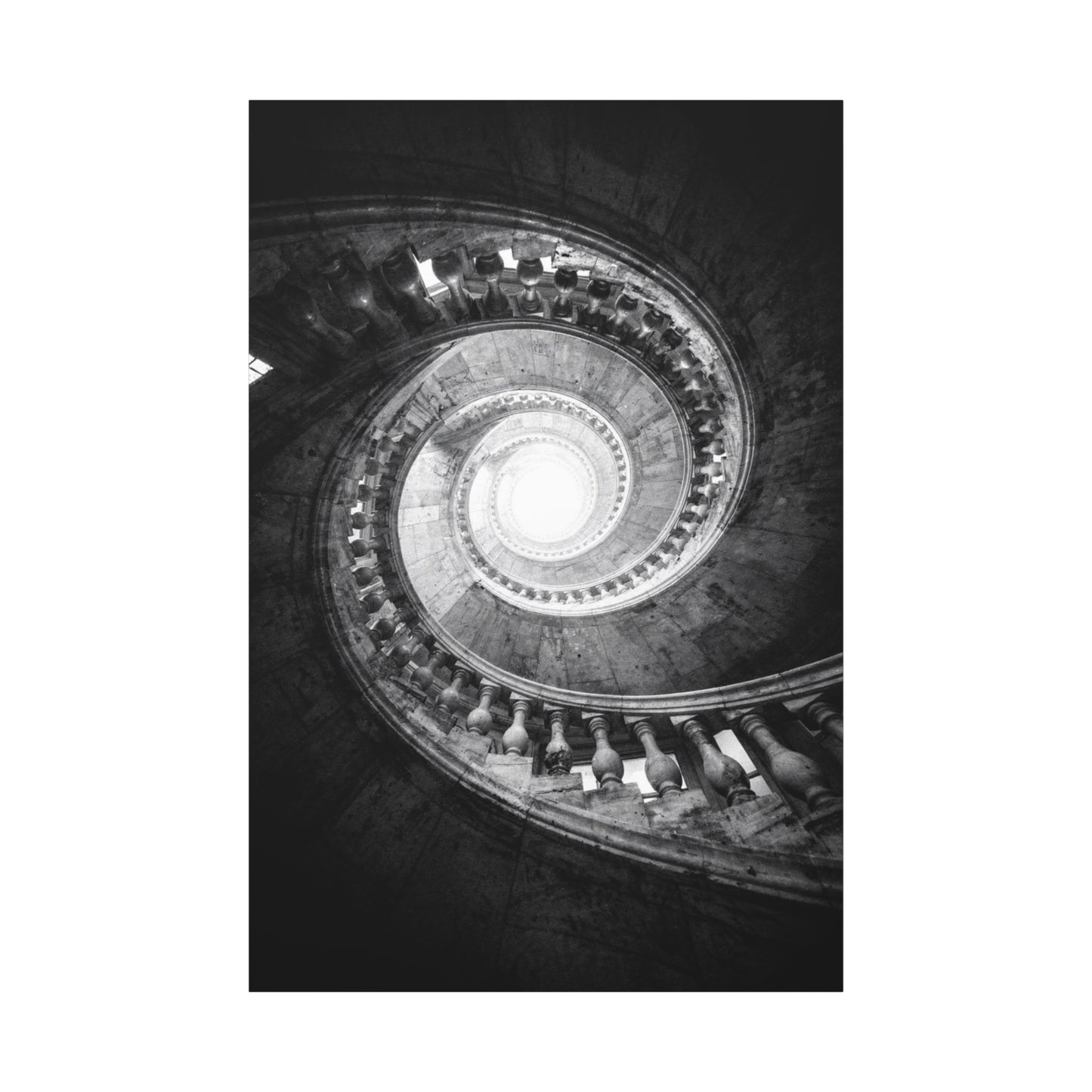 Spiral Staircase Canvas Wall Art - Black And White Architectural Art Print - Dramatic Stone Rotunda, Contemporary Interior Decor - Living Room Wall Decor, Office Art - Bedroom Home Decoration