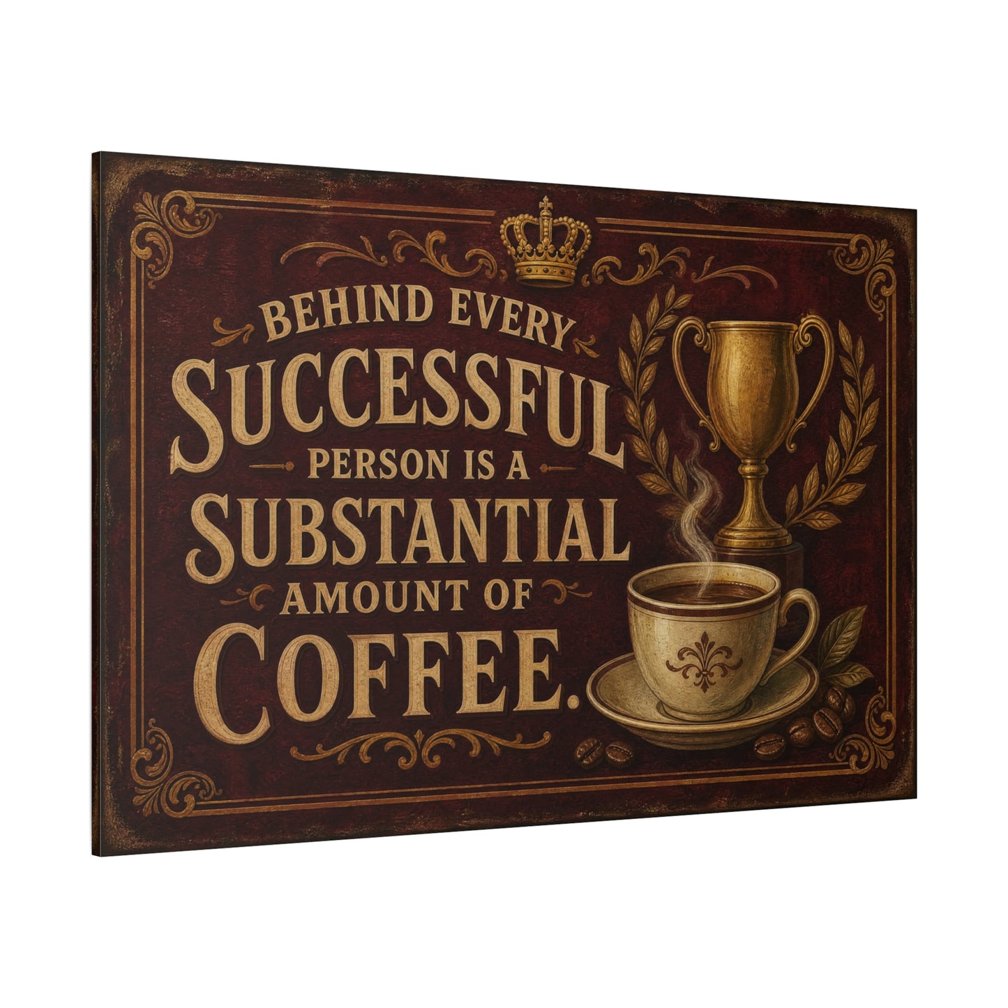 "Behind Every Successful Person Is A Substantial Amount Of Coffee." Canvas Wall Art - Vintage Coffee Quote Decor, Rustic Typography Print - Ready to Hang - Cafe Wall Art - Bistro Decor