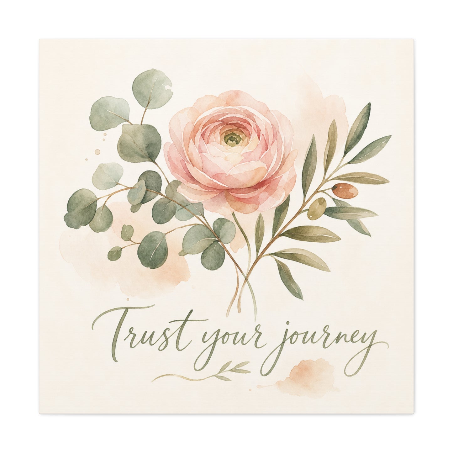"Trust Your Journey" Floral Canvas Wall Art - Blush Rose, Eucalyptus Botanical Watercolor - Inspirational Home Decor - Bedroom Wall Hanging, Modern Farmhouse Style, Office Accent - Ready to Hang