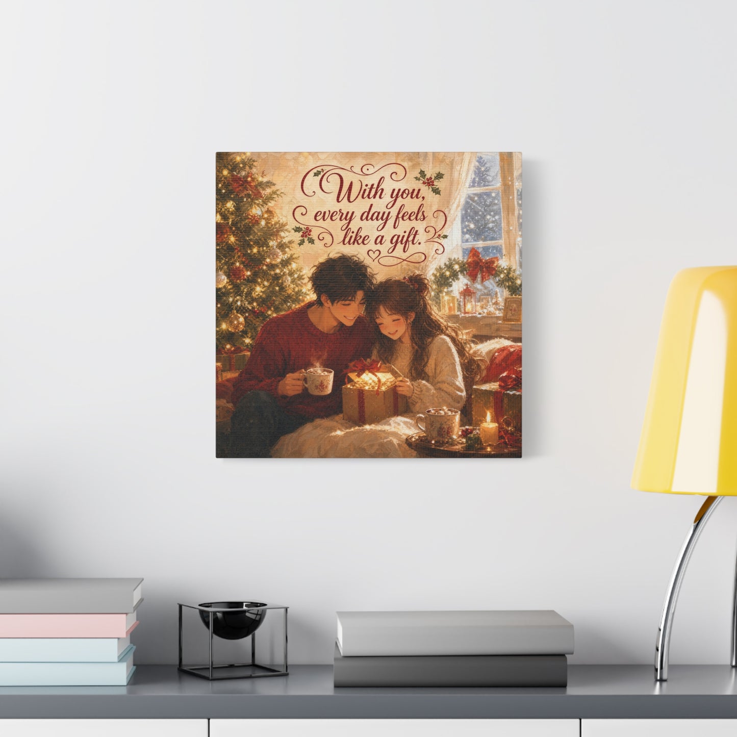 "With You" - Warm Golden Winter Decor - Traditional Quote Print For Bedroom, Living Room - Office Wall Art
