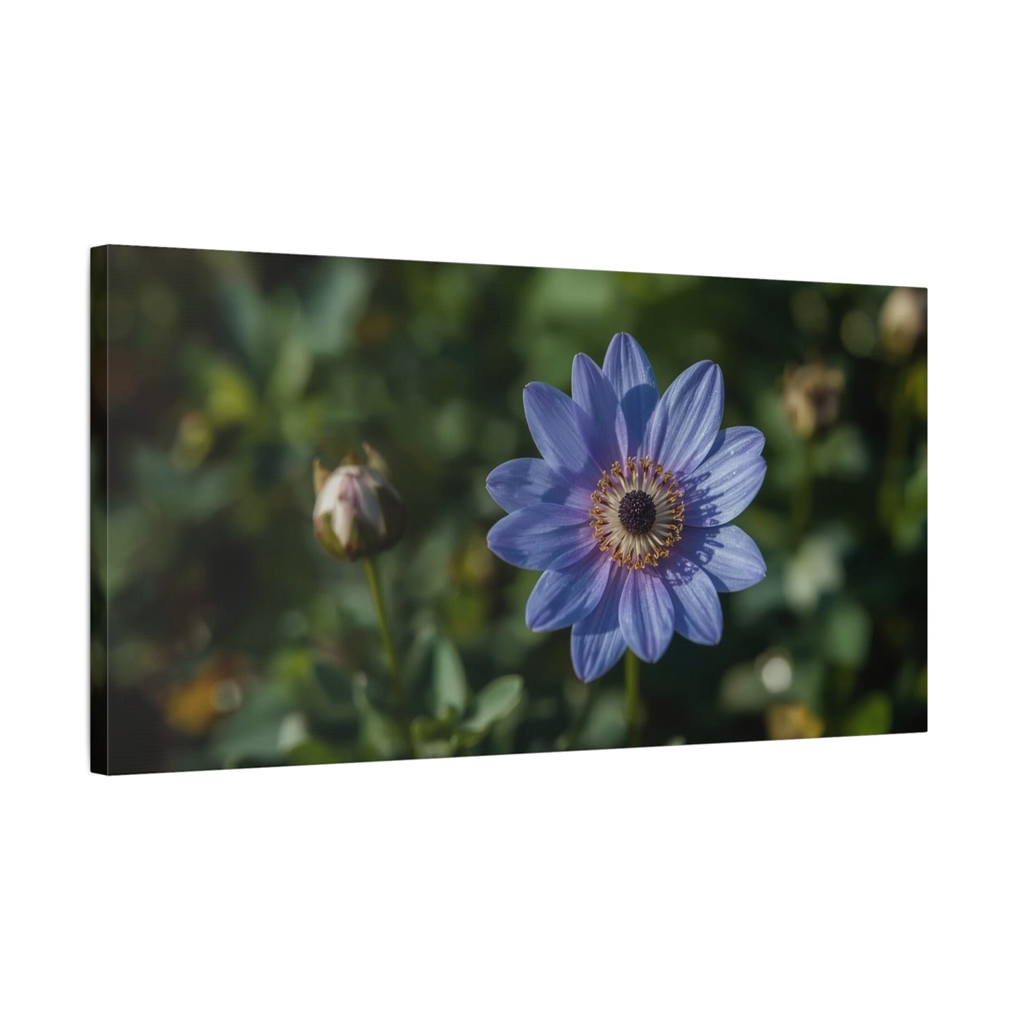 Blue Daisy Flower Canvas Wall Art - Botanical Floral Art Print, Soft Matte Garden Close Up - Contemporary Nature Style - Bedroom Wall Decor, Living Room Home Accent - Bedroom Home Decoration