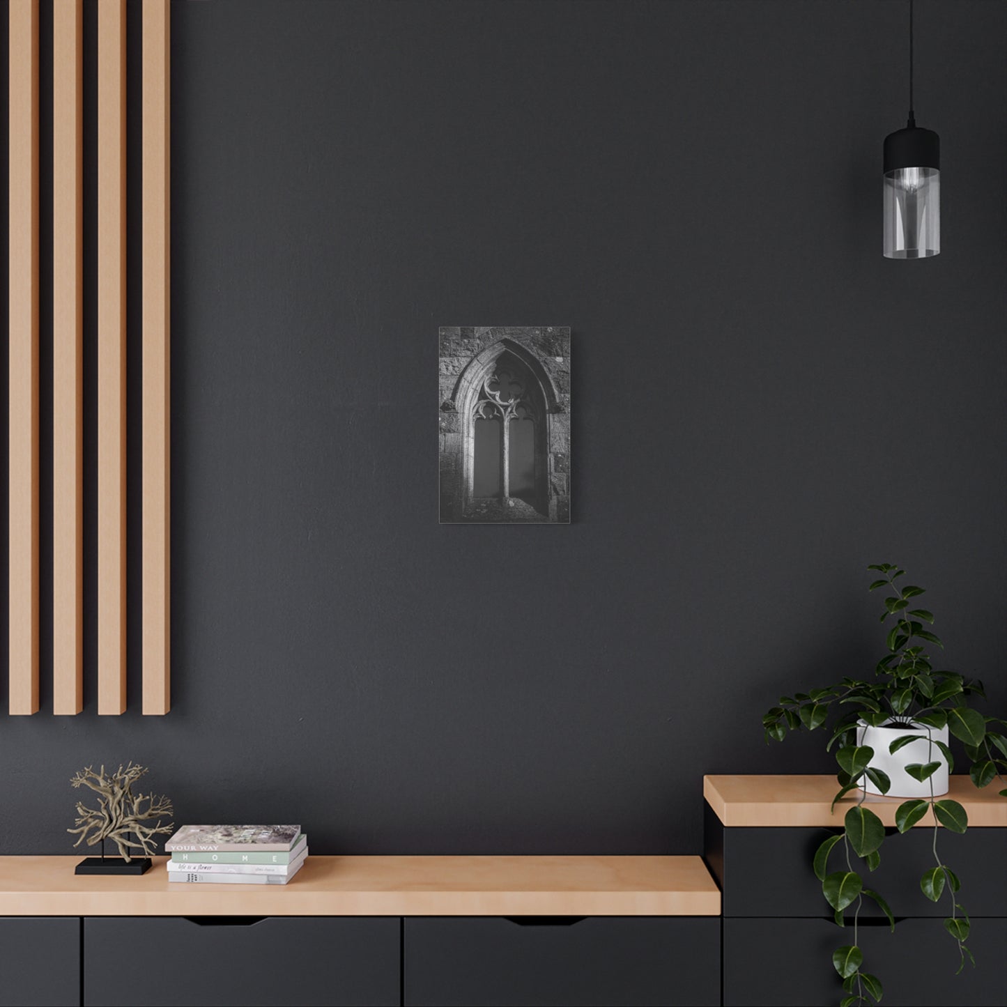 Gothic Church Window Canvas Wall Art - Black And White Stone Arch Architectural Print - Vintage Cathedral Style - Moody Living Room Wall Decor, Office Art Accent - Bedroom Home Decoration