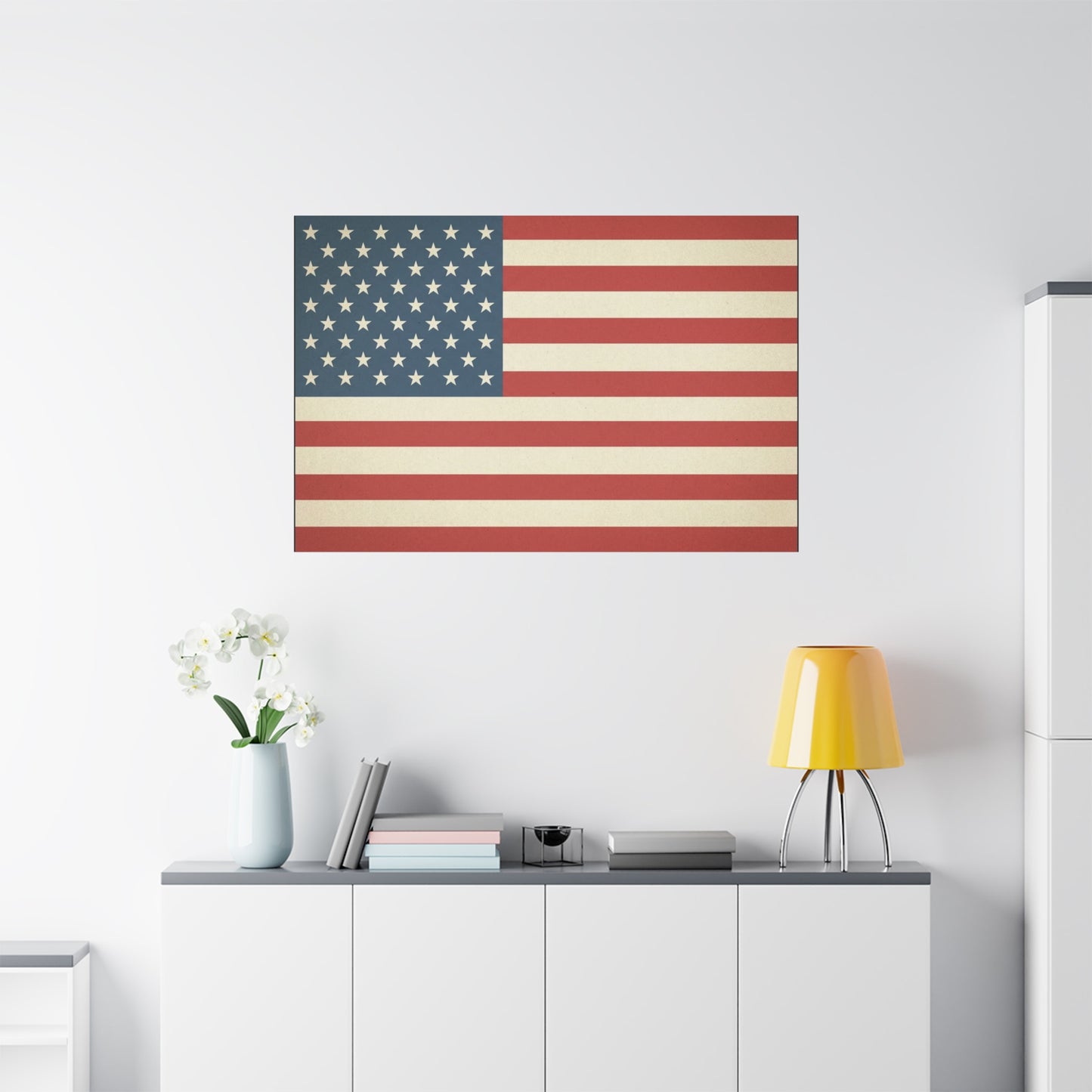 Vintage American Flag Canvas Wall Art - Patriotic USA Stars And Stripes Print, Rustic Americana Decor - Matte Cotton Artwork - Living Room Wall Decor - Bedroom Home Decoration - Modern Farmhouse Style